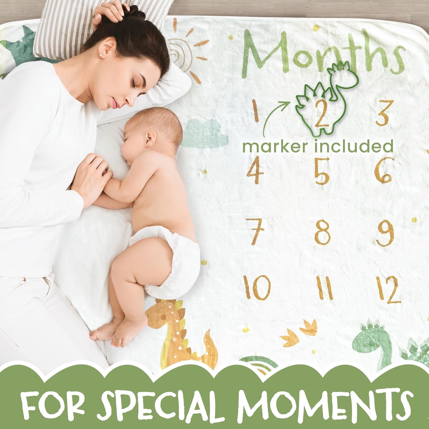 ESCSAR Baby Monthly Milestone Blanket Unisex Dinosaur 50x30 1