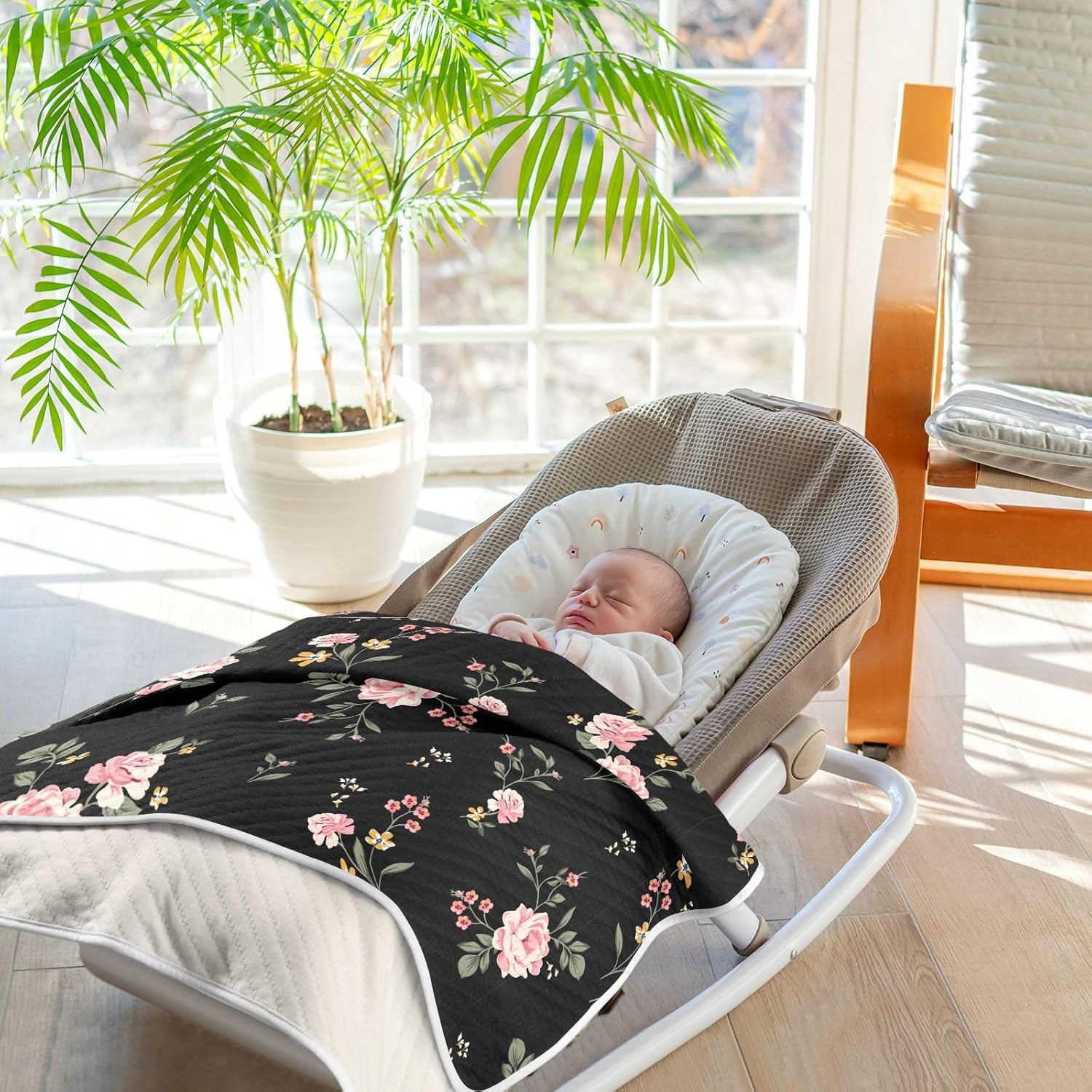 Wfrish Baby Blanket Rose Floral Pink Minky 30x40 In