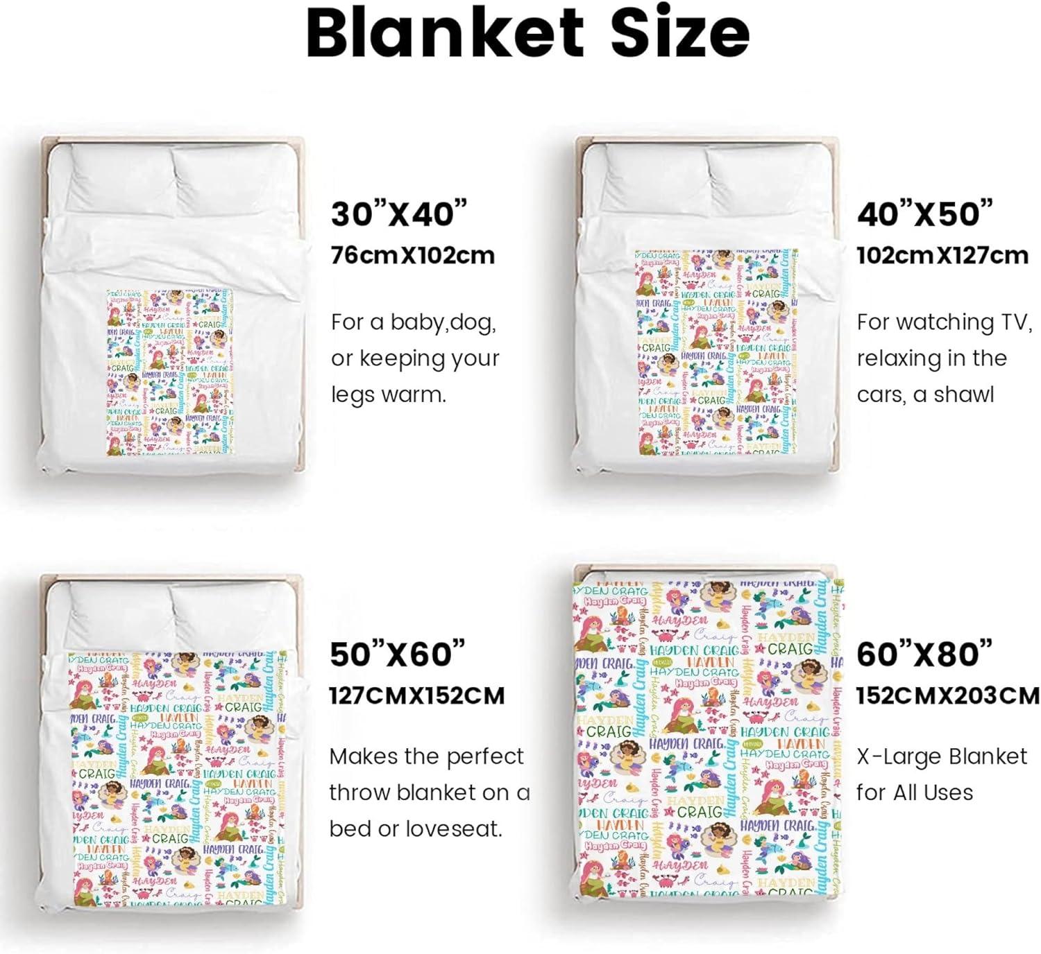 Personalized Baby Name Blanket with Mermaid Design