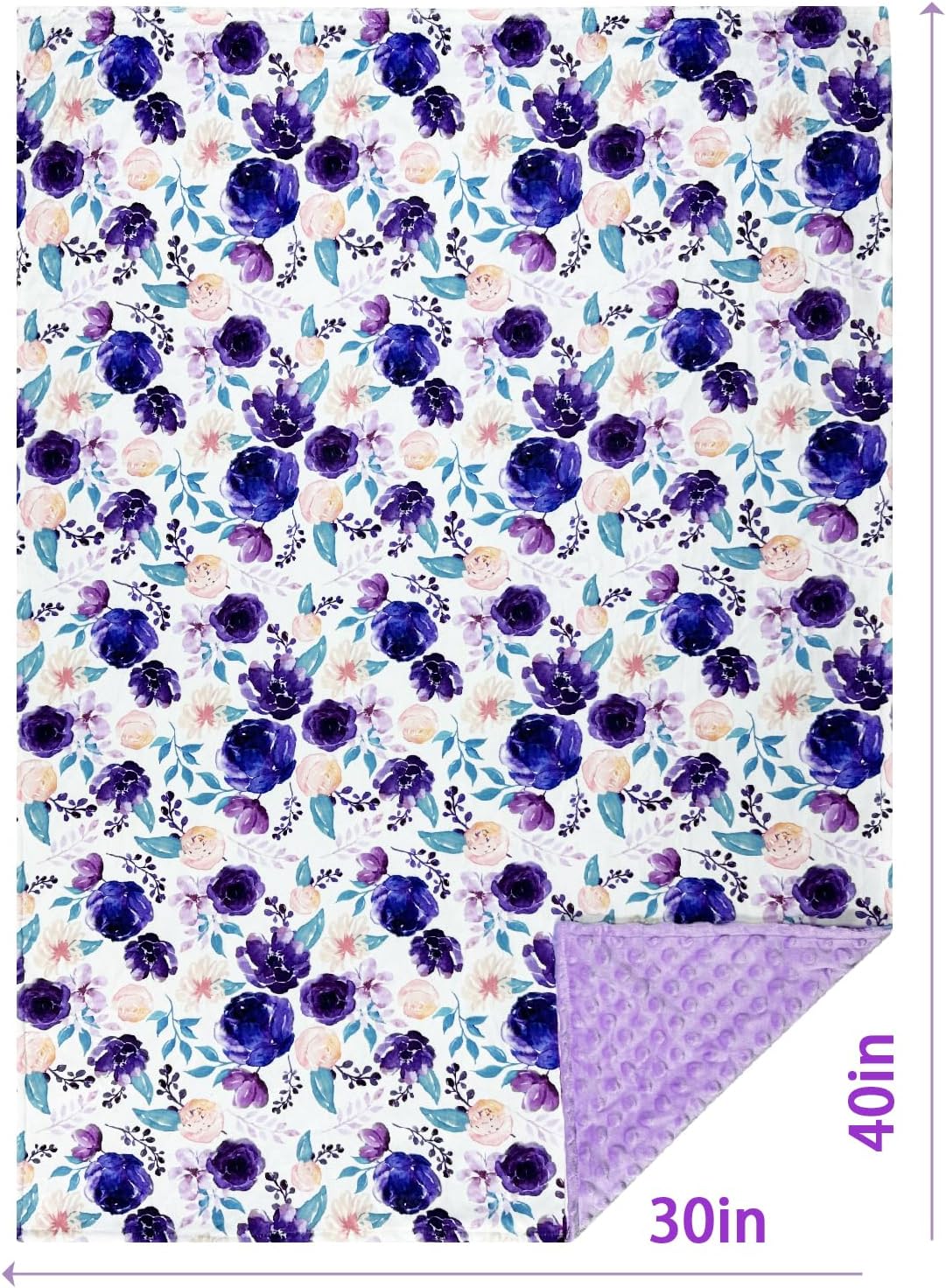 Yufiova Soft Plush Baby Blanket with Floral Print and Raised Dots