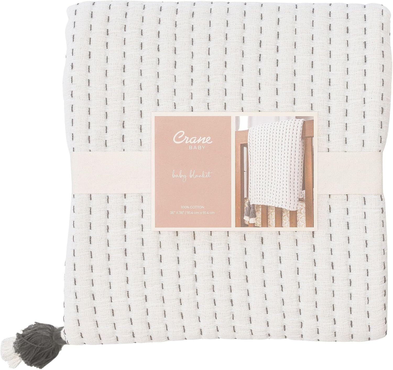 Crane Baby White and Black Stitched Stripe Blanket