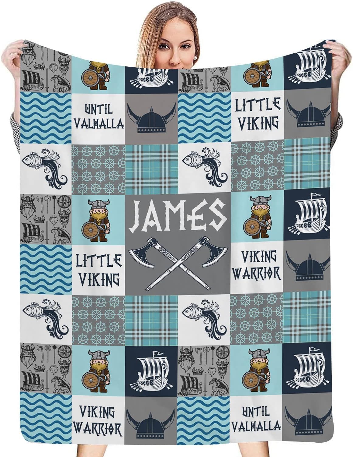 Personalized Vikings Baby Blanket with Dragon and Ship Design