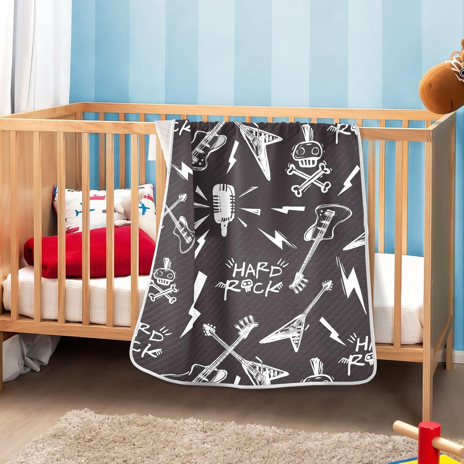 Pigsaly Rock Roll Lightnings Skull Baby Blanket 30x40in