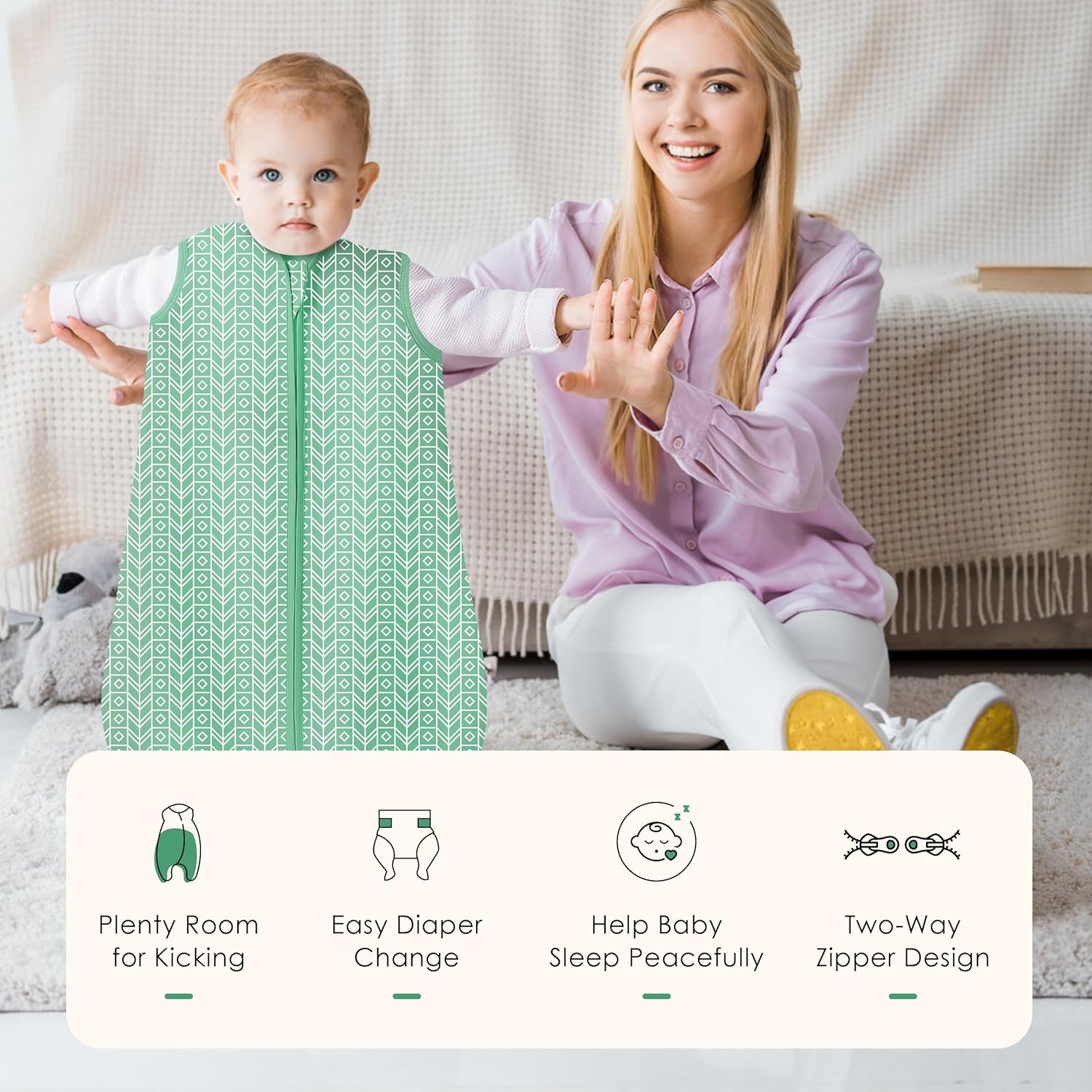 SWEET DOLPHIN 18-24M Sleep Sack 3-Pack Green Cotton