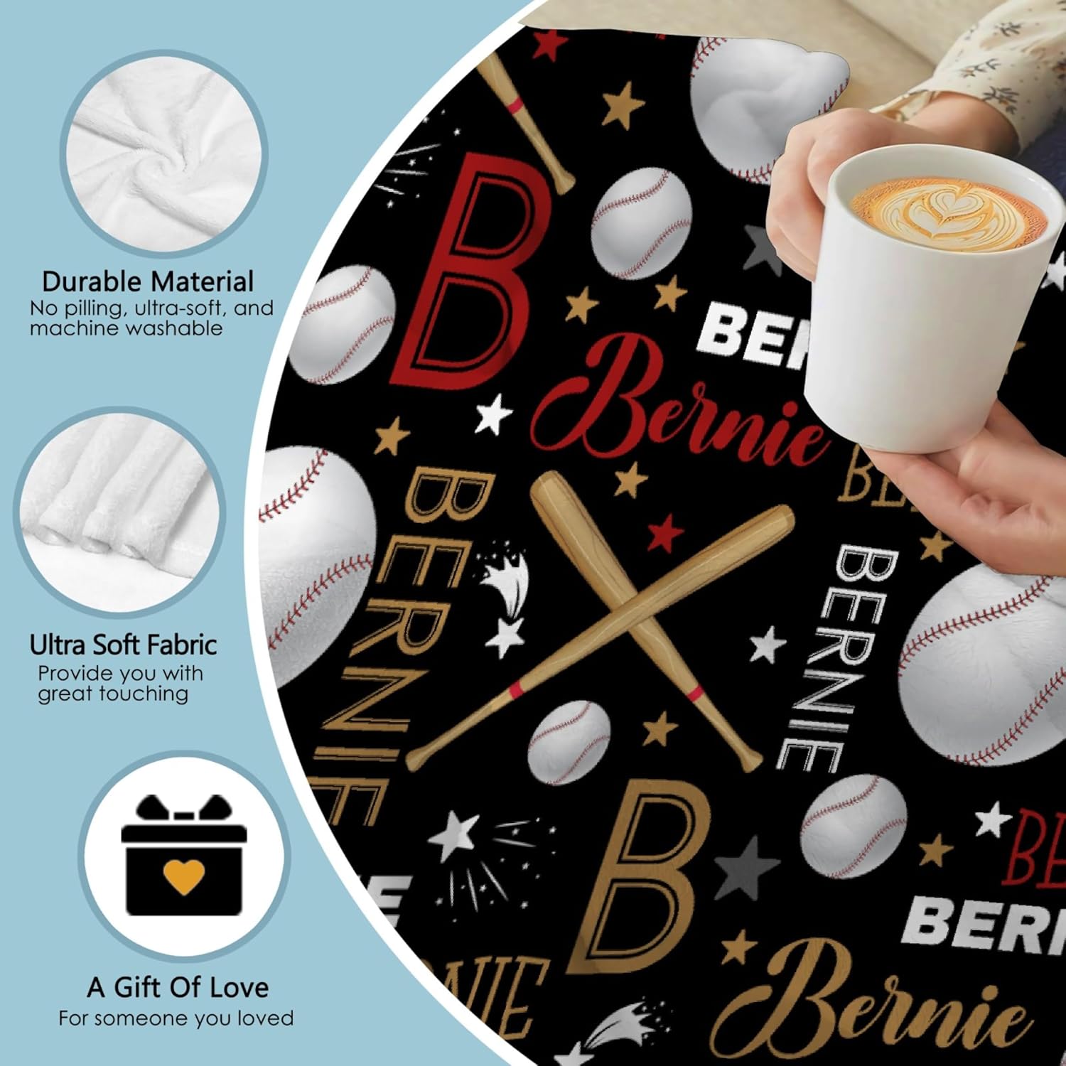 Custom Baseball Name Blanket - 30x40 Toddler Size