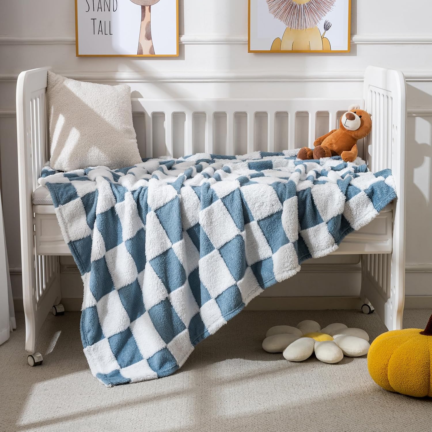 Yagle Mate Fleece Baby Blanket 3D Checkerboard Blue