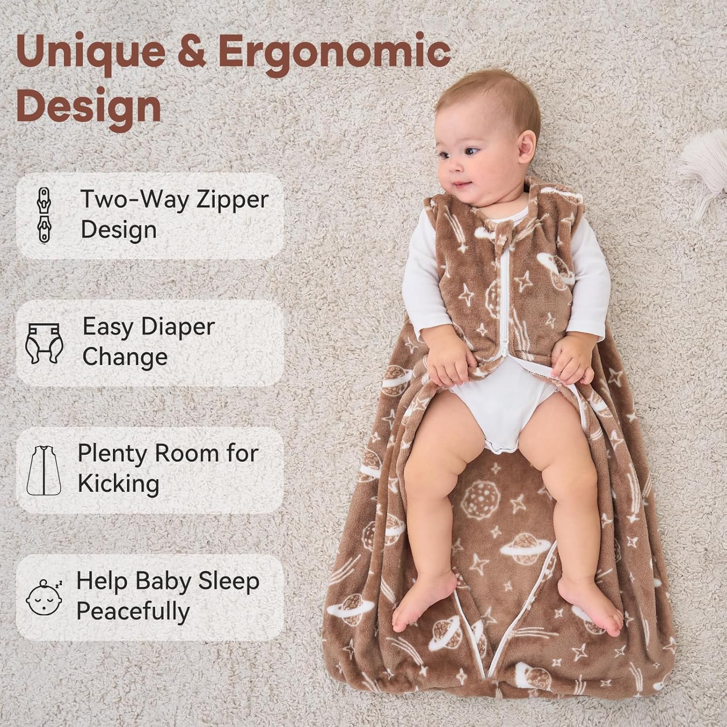 Unnivoll Fleece Sleep Sack 0-6 Months 20 Tog with 2-Way Zipper