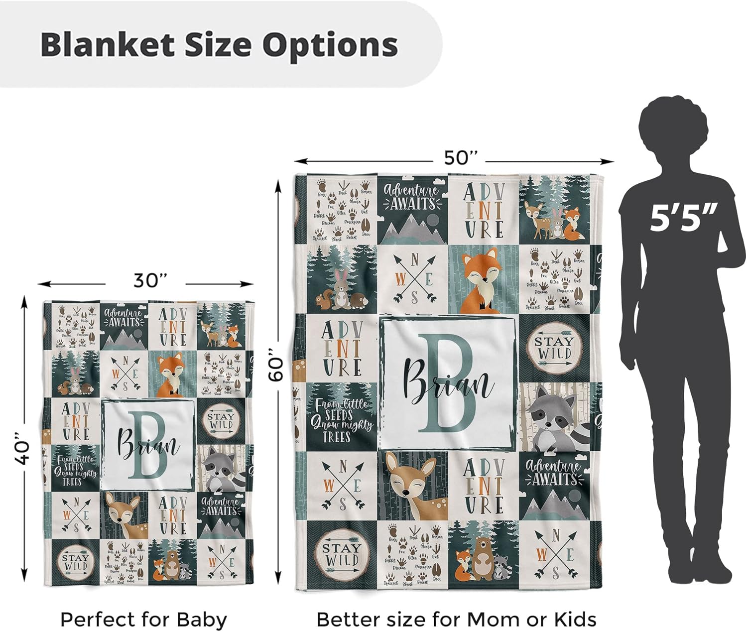 Personalized Woodland Baby Blanket for Boys with Name 1