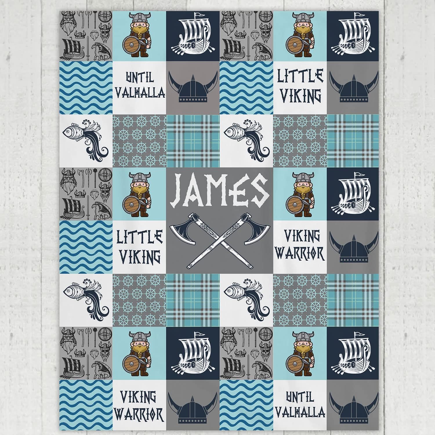 Personalized Vikings Baby Blanket with Dragon and Ship Design