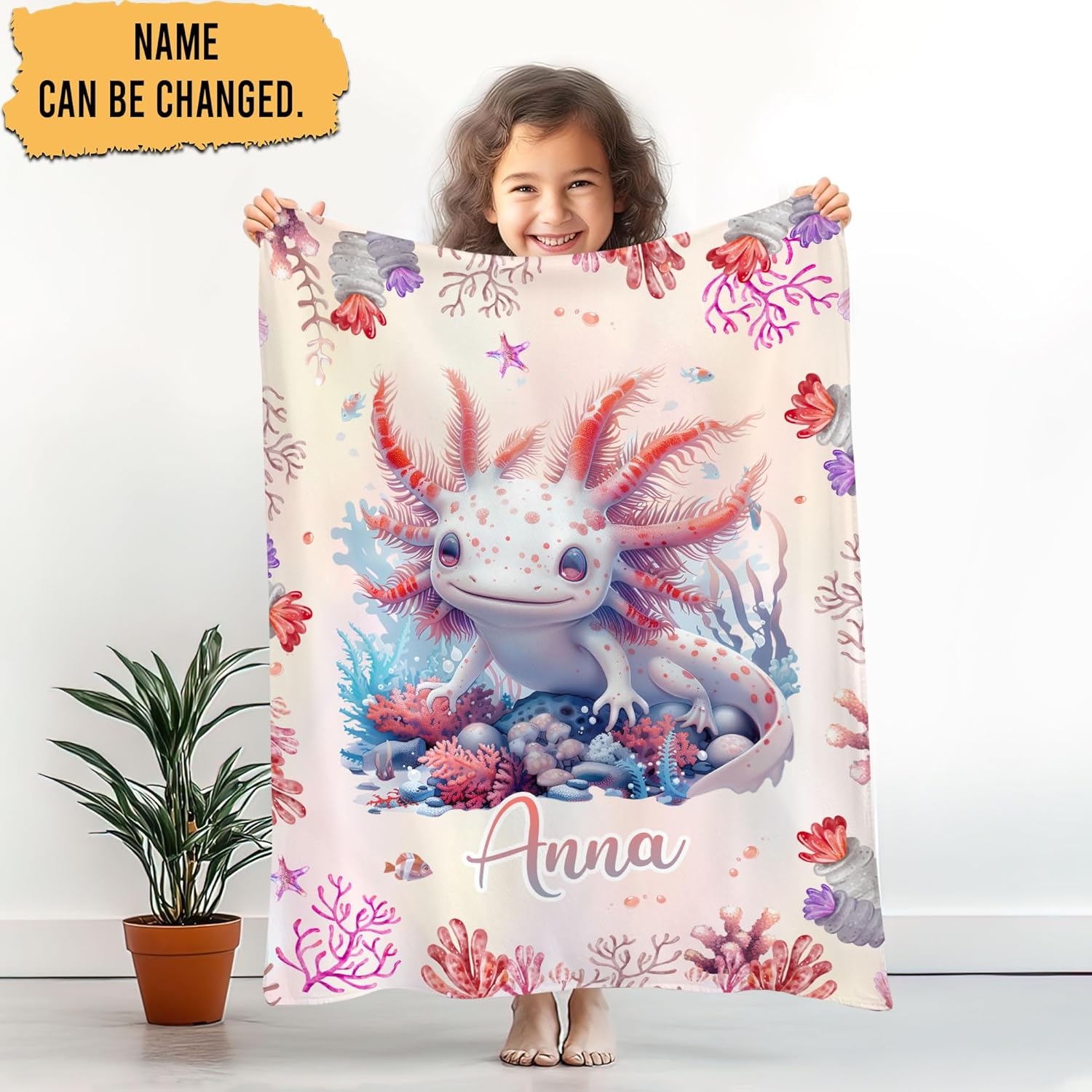 Hyturtle Personalized Axolotl Baby Blanket - Soft Cozy Plush Gift for Newborn