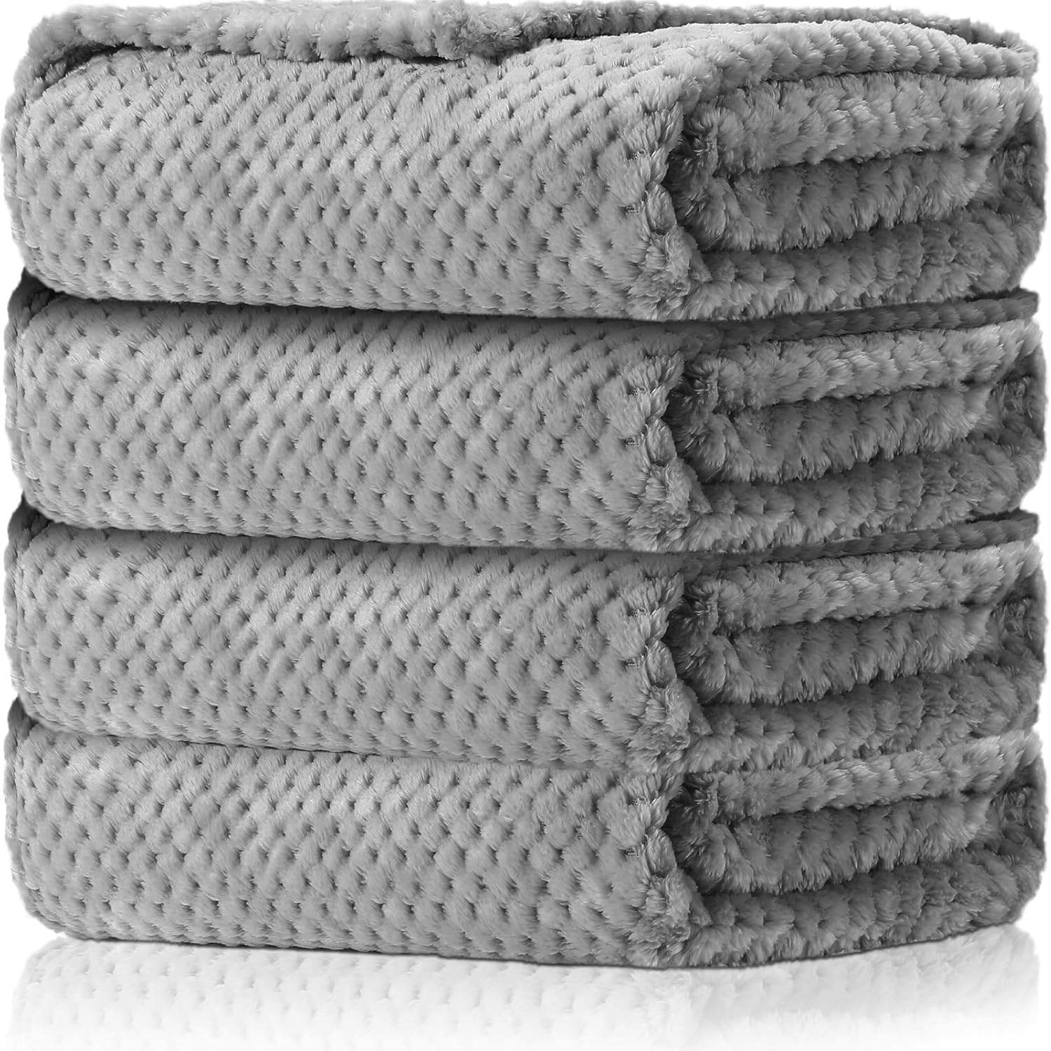 Reginary Fuzzy Waffle Flannel Blanket Set 4 Pack