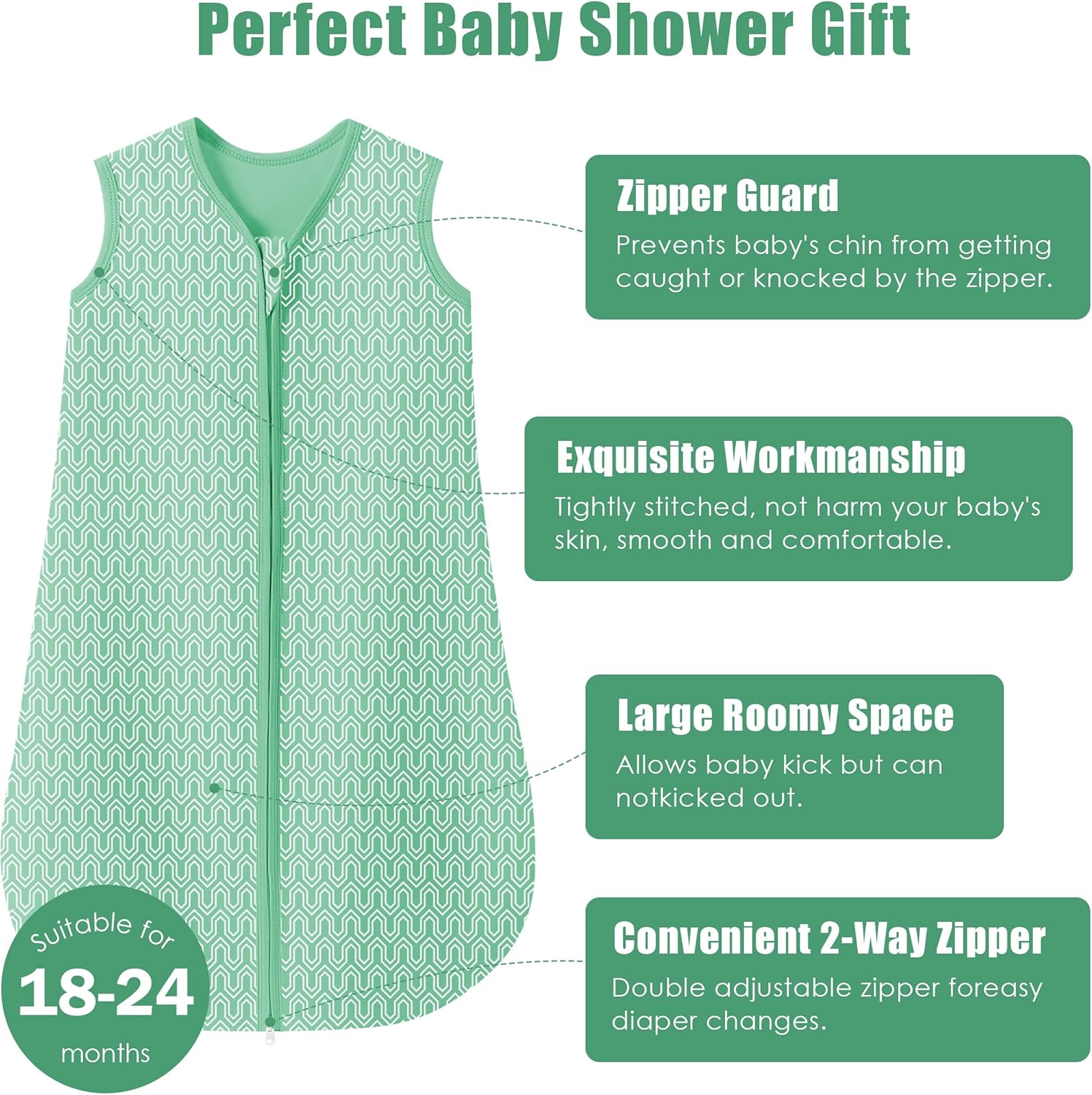SWEET DOLPHIN 18-24M Sleep Sack 3-Pack Green Cotton