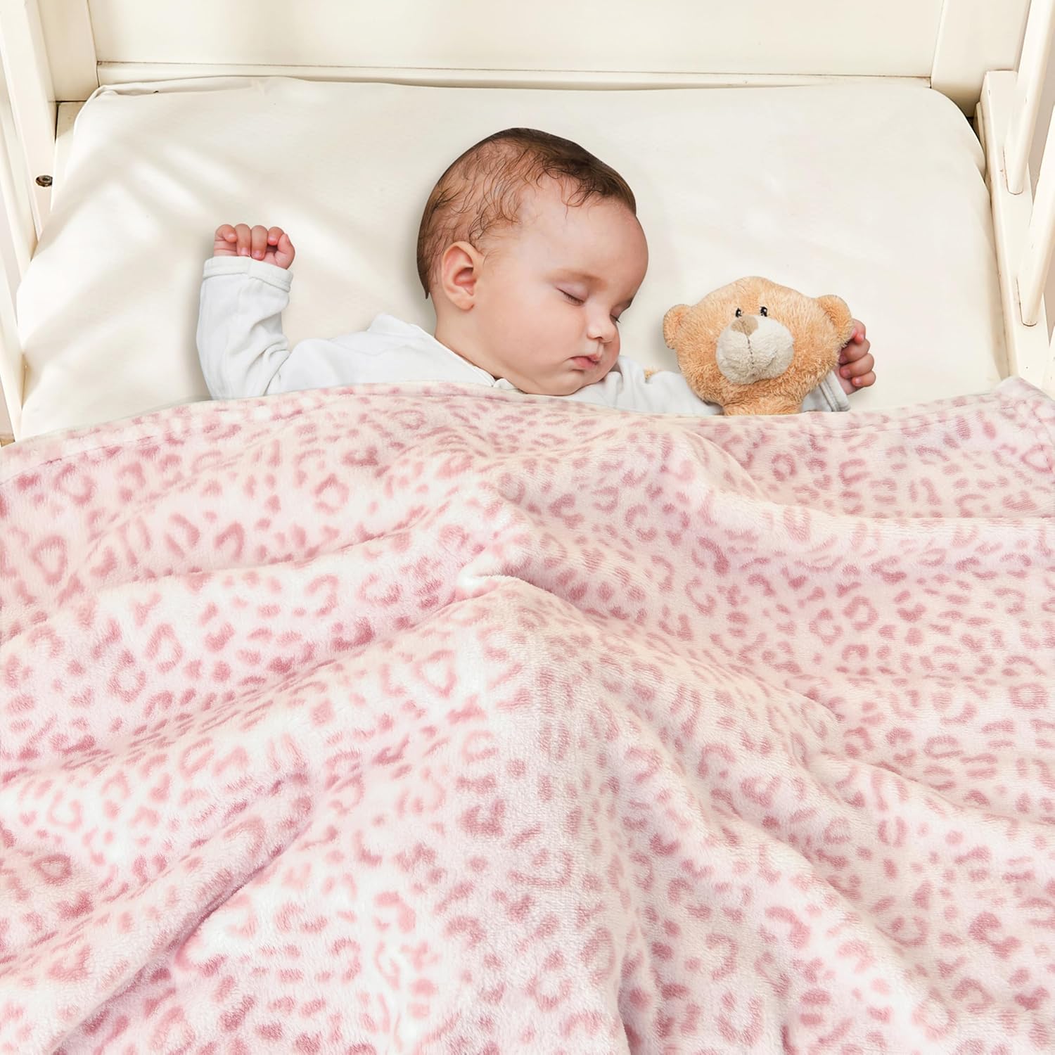 Yurhap Leopard Print Baby Blanket Fleece 30x40 Light Pink
