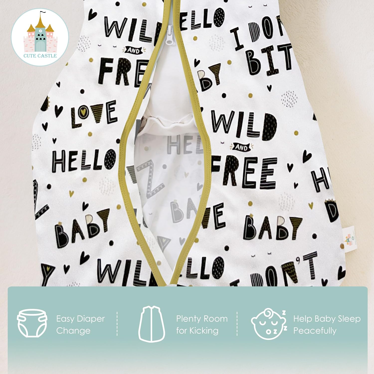 Cute Castle 0-6 Months Sleep Sack - 100 Cotton 2-Way Zipper