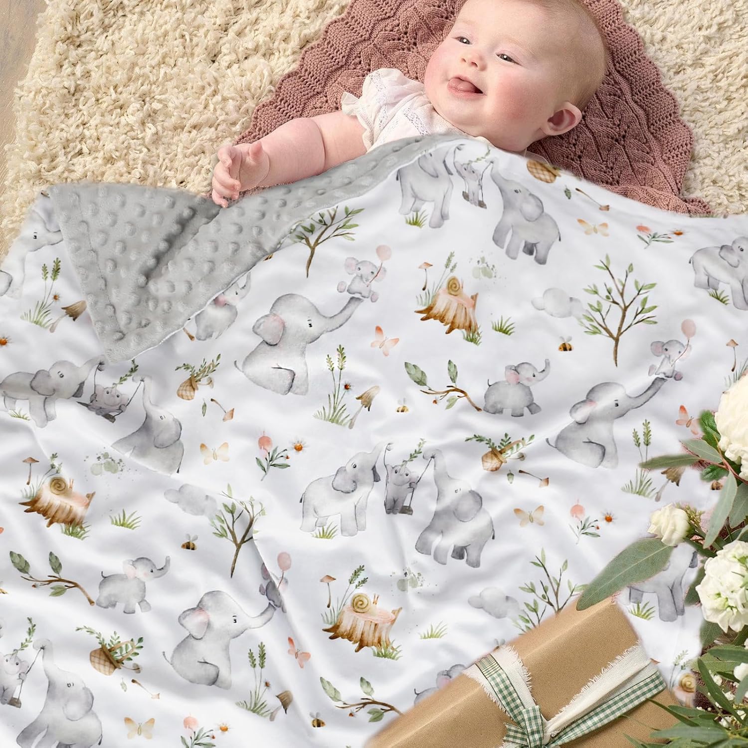 BOPRIO Baby Blanket with Elephant Design 1