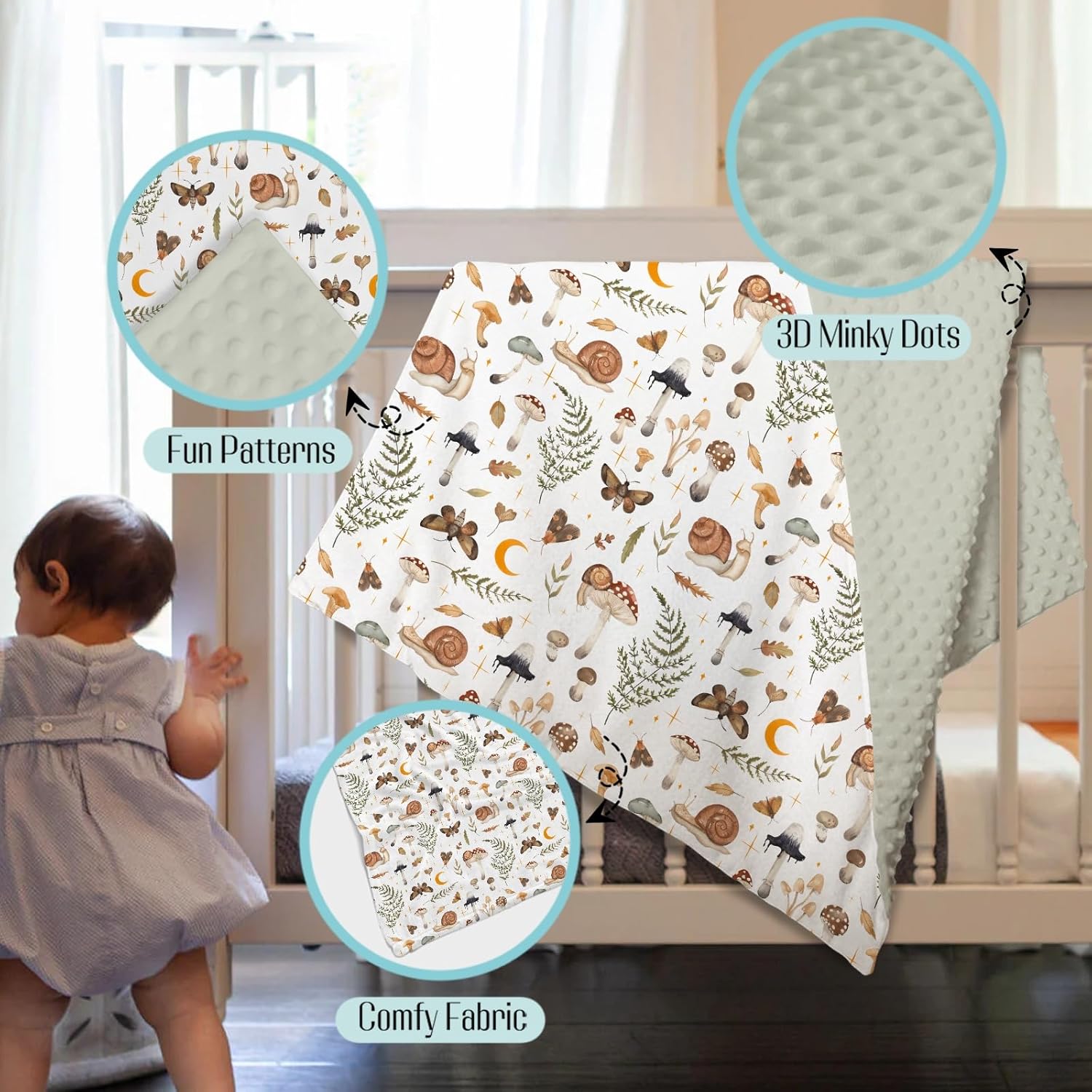 Mink Baby Blanket with Dotted Backing for Baby Shower
