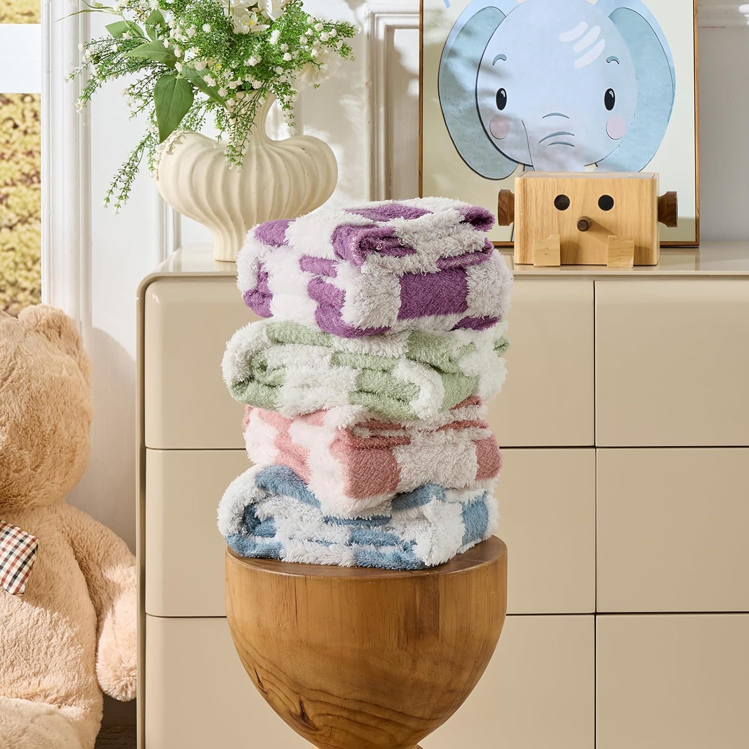 Yagle Mate Fleece Baby Blanket 3D Checkerboard Blue