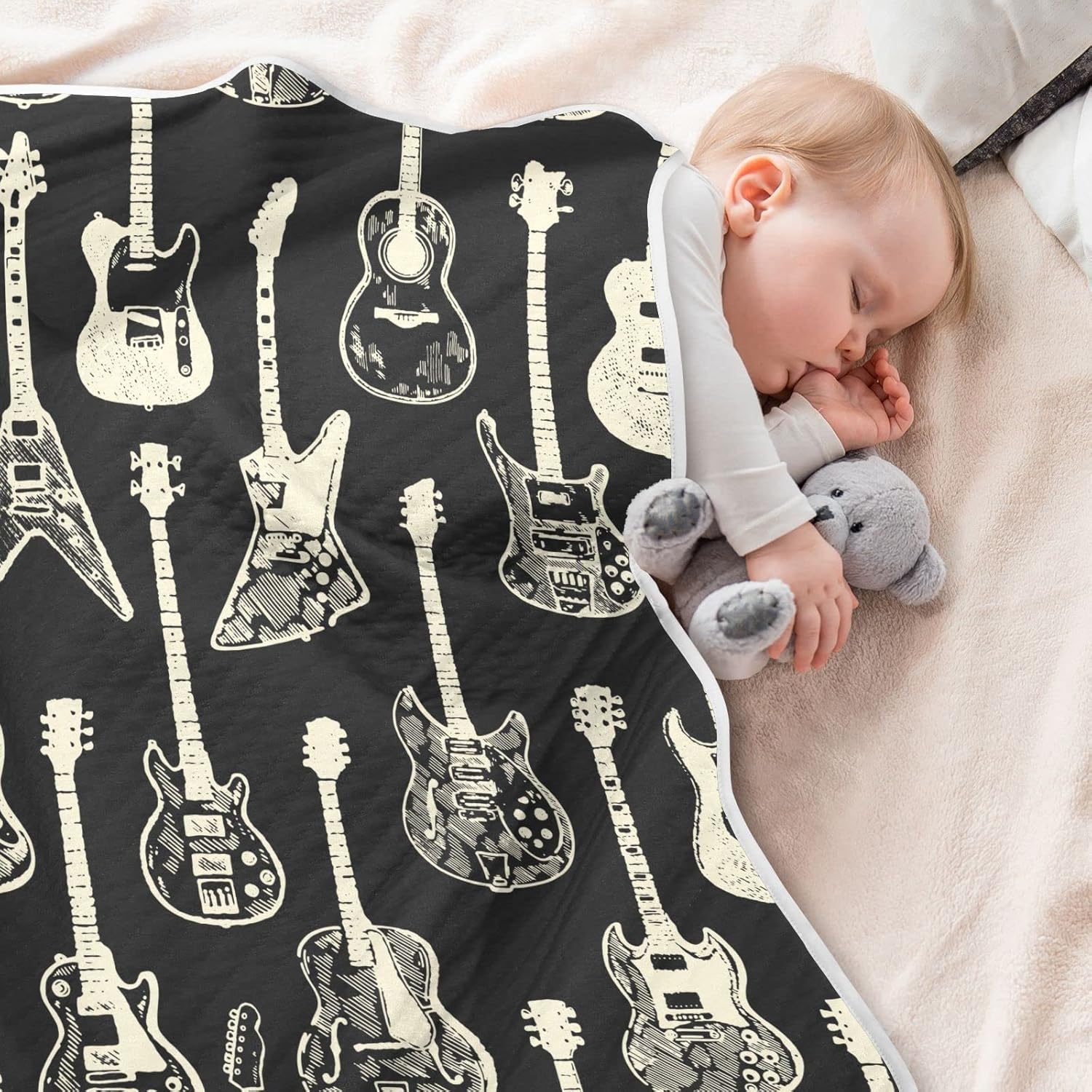 Pigsaly White Black Electric Guitar Baby Blanket 30x40