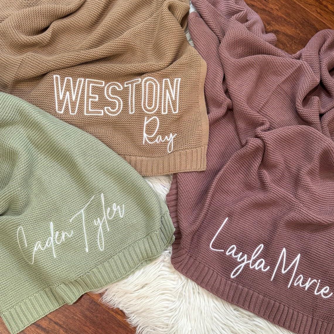 Personalized Baby Blanket with Name 30x40in Chunky Knit Nursery Blanket