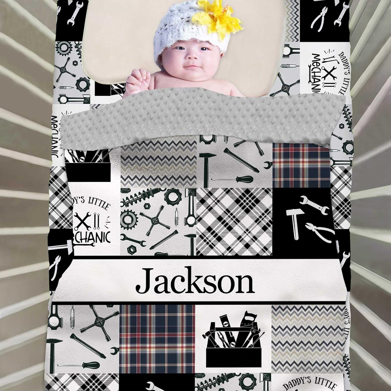 Custom Name Baby Blanket Soft Minky Dot Design