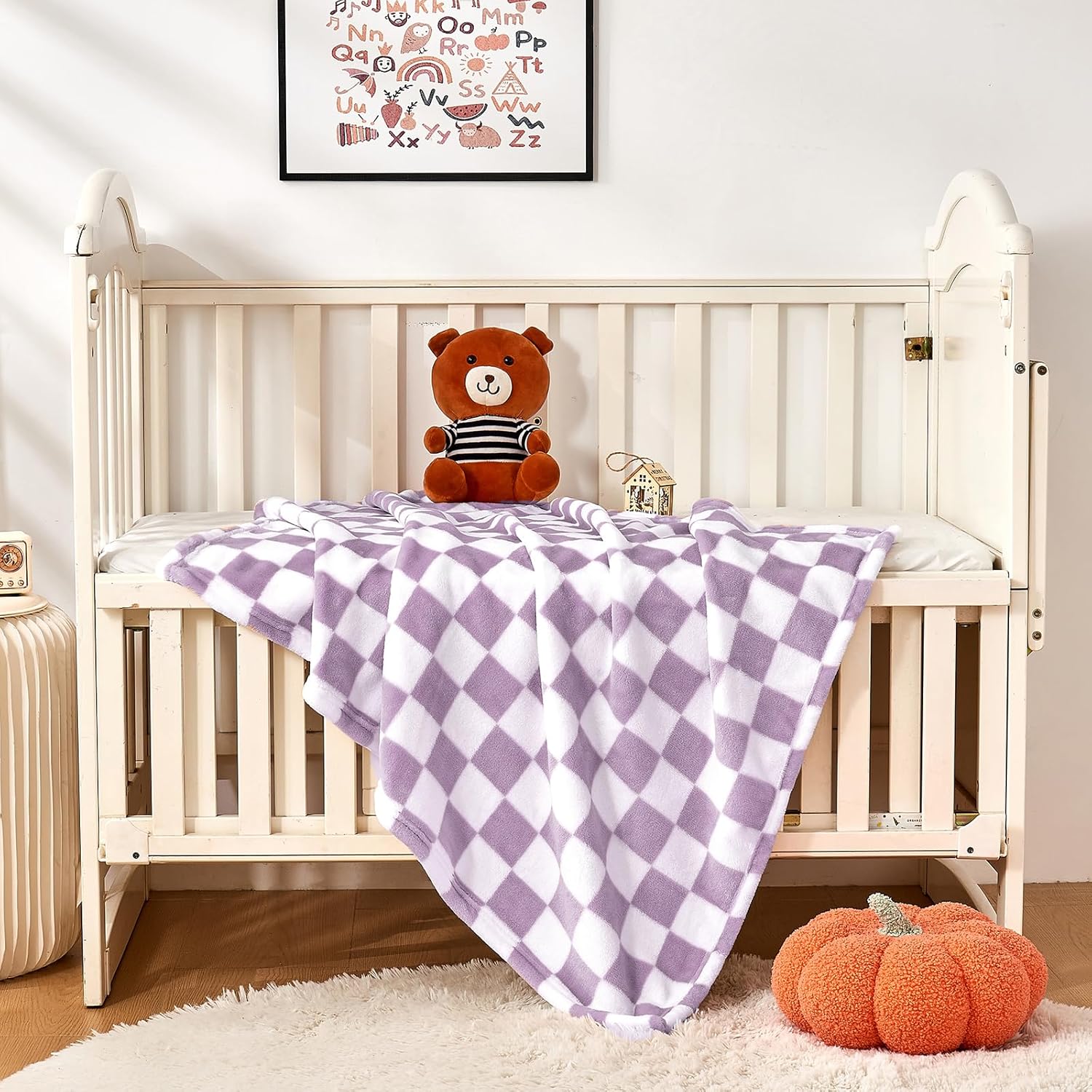 Yurhap Checkered Baby Blanket Fleece 30x40 Purple 1