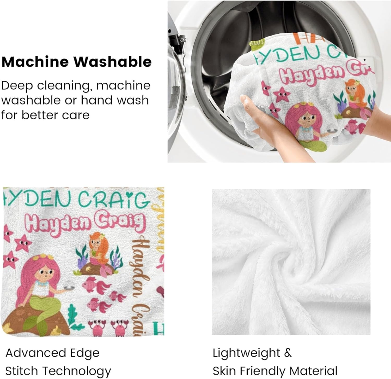 Personalized Baby Name Blanket with Mermaid Design