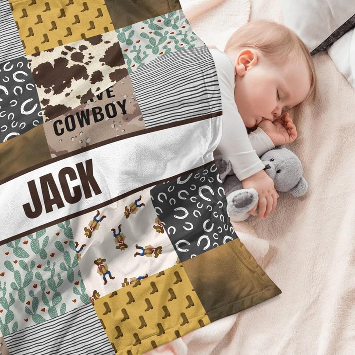 Custom Baby Blanket with Name Baseball Cowboy Style