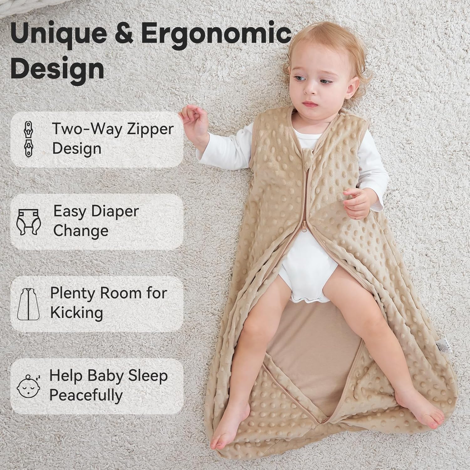 Unnivoll Fleece Sleep Sack 0-6 Months with Plush Dots 15 Tog