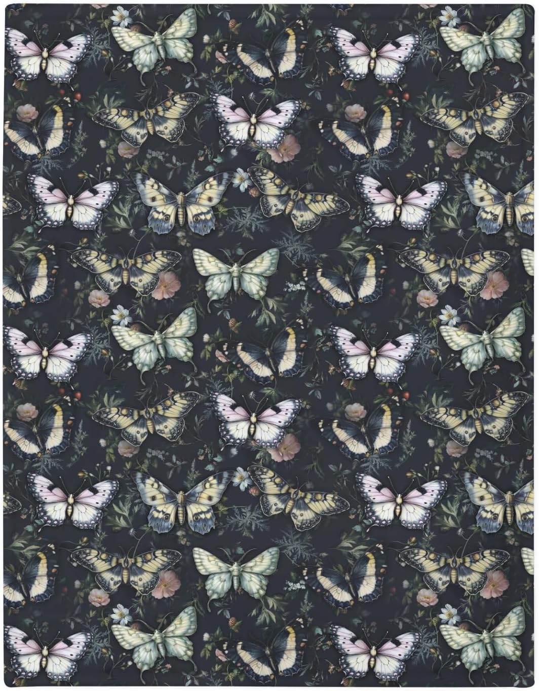 Gothic Moth Black Floral Baby Blanket 30x40