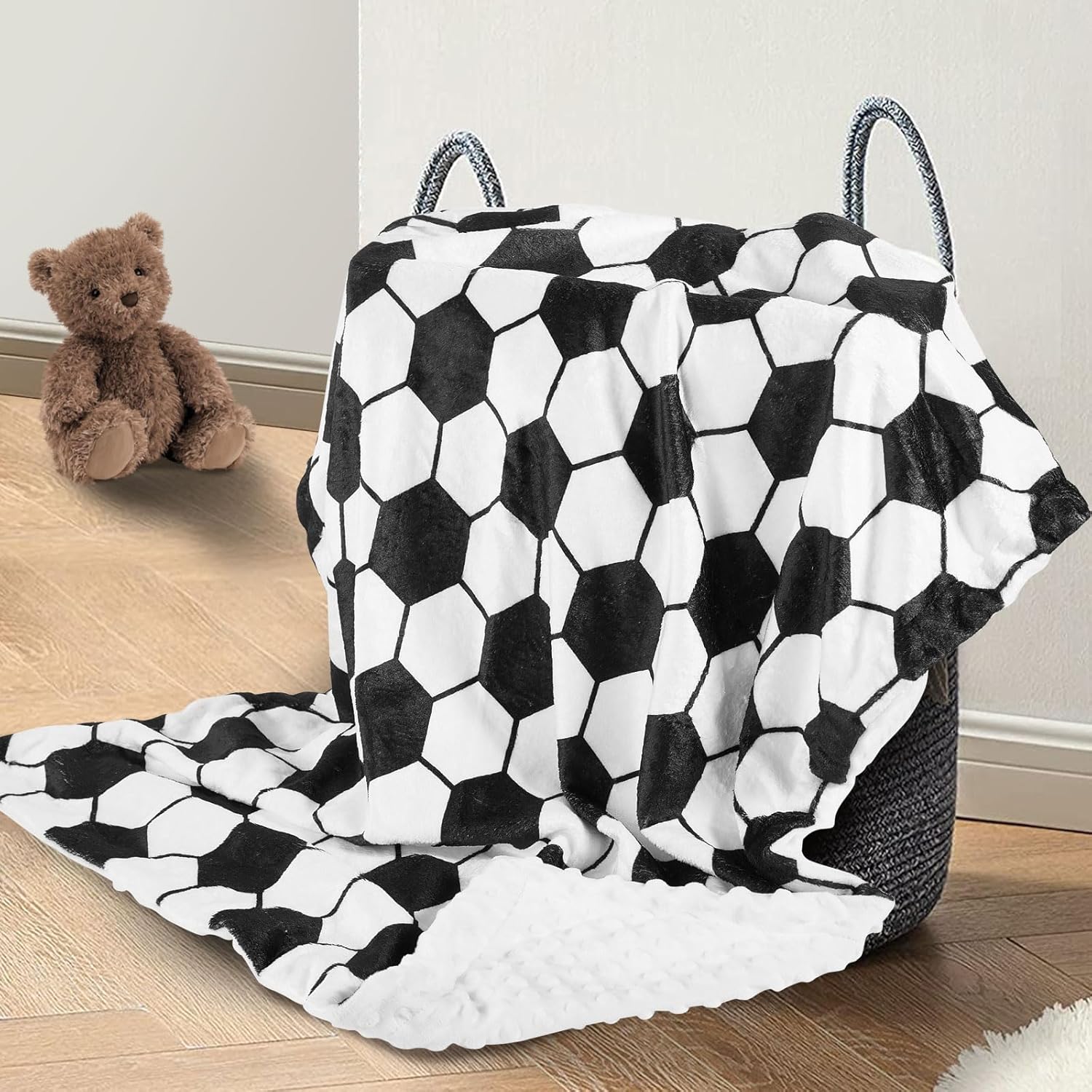 DCOOLGO Soccer Baby Blanket Soft Fleece with Dotted Backing