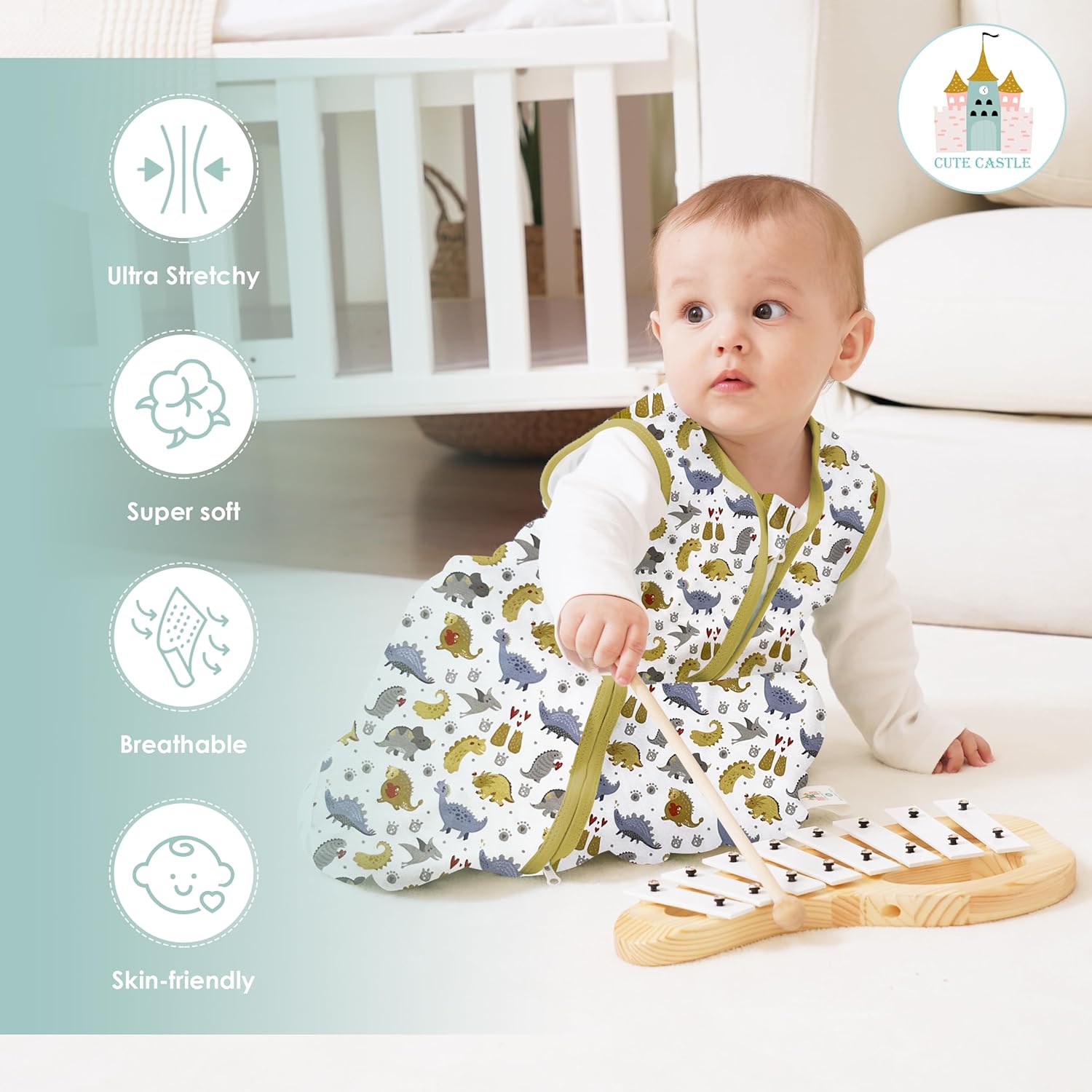 Cute Castle 0-6 Months Sleep Sack - 100 Cotton 2-Way Zipper