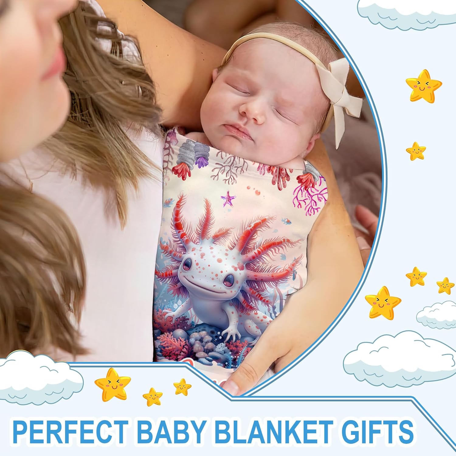 Hyturtle Personalized Axolotl Baby Blanket - Soft Cozy Plush Gift for Newborn