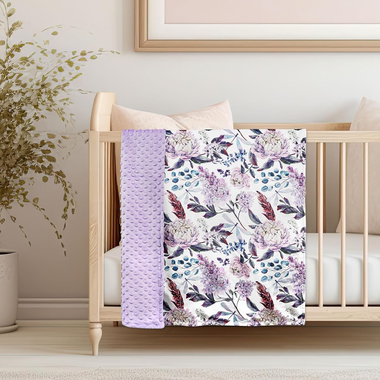 HNHUAMING Purple Floral Baby Blanket 30x40 Inch Double Layer