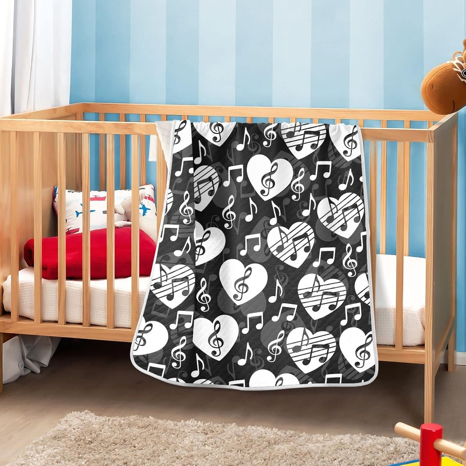 Love Music Notes Baby Blanket 30x40in Crib Stroller Blanket
