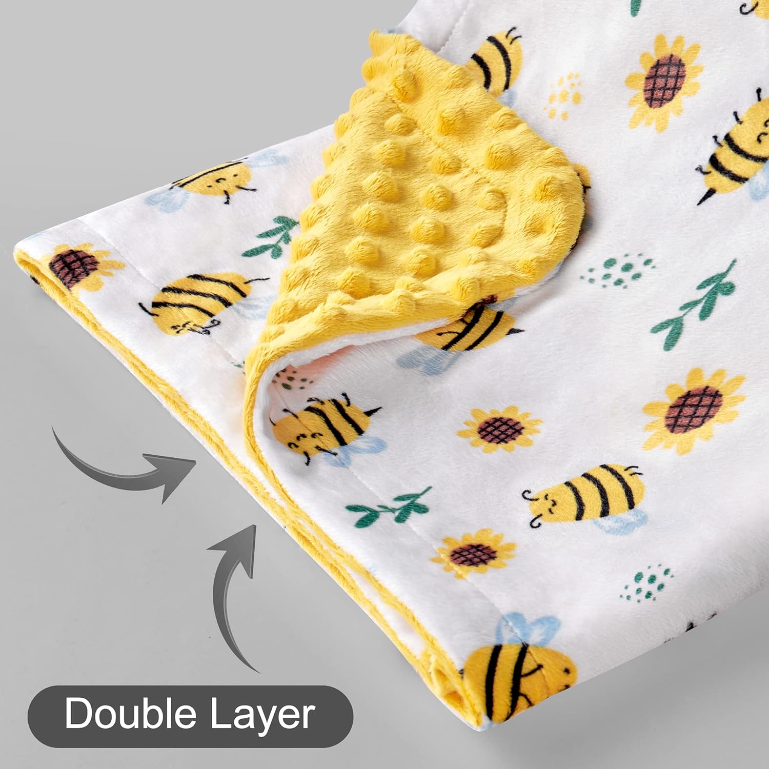 DaysU Silky Micro Plush Baby Blanket with Yellow Bee Print