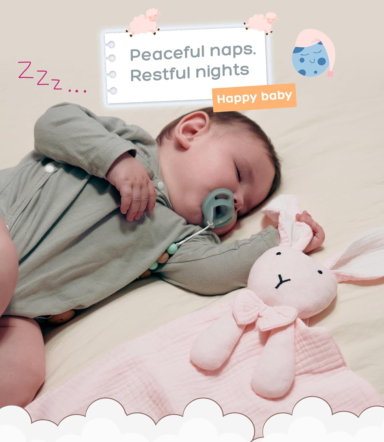 Baby Lovey Blanket with Plush Bunny - Soft Muslin 24x24 Inches