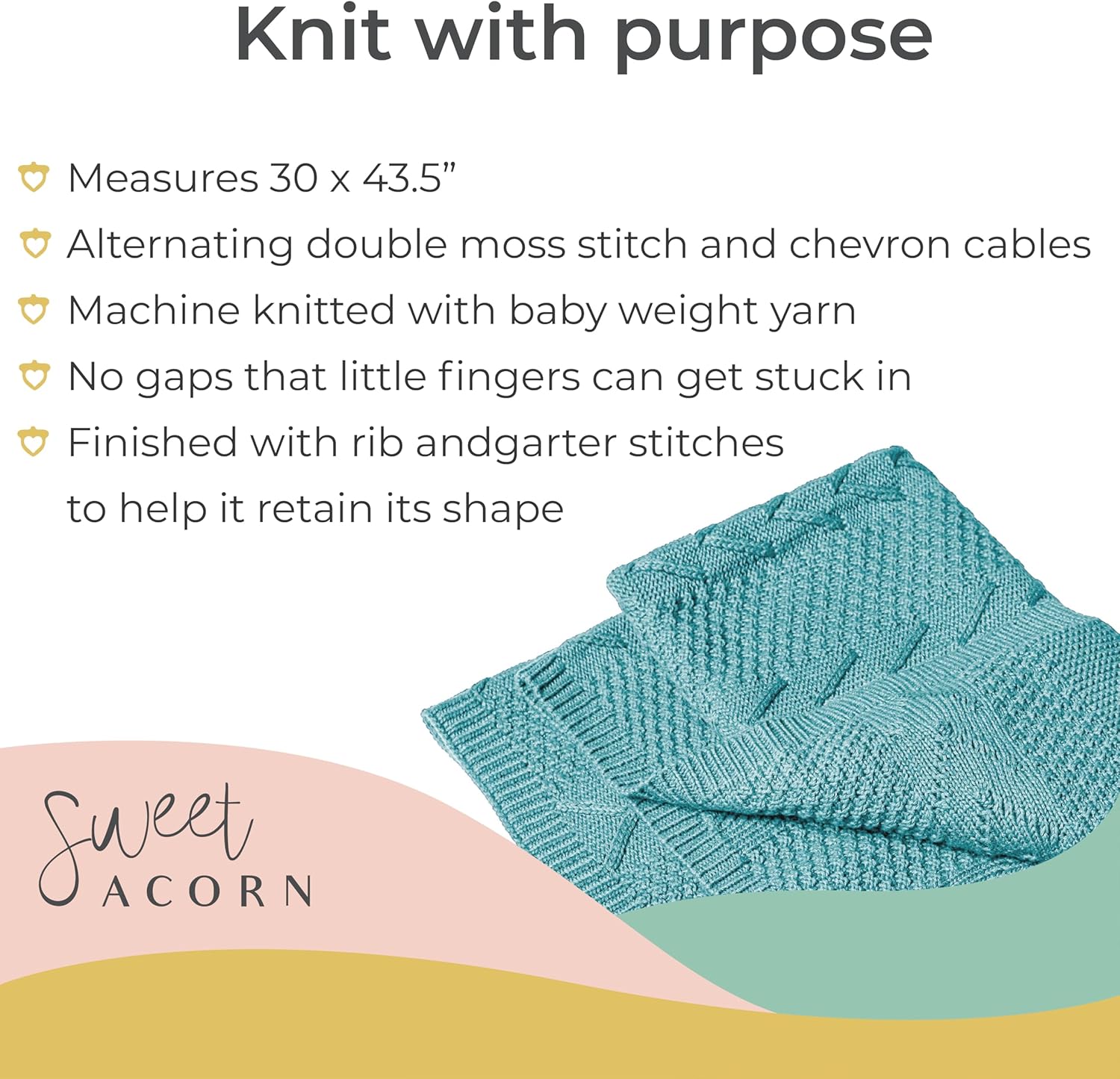 Sweet Acorn Cable Knit Baby Blanket Ocean Teal