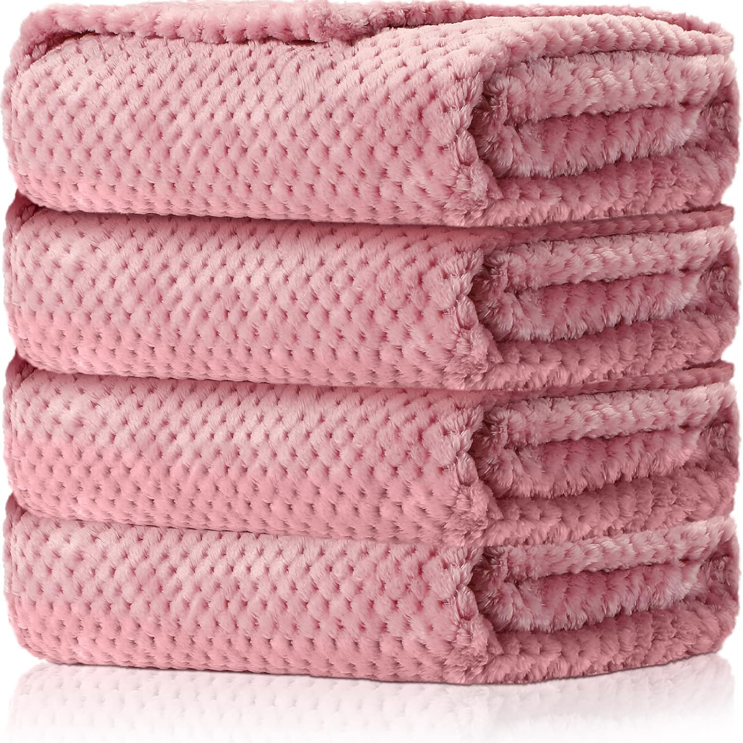 Reginary Fuzzy Blanket 4 Pack Pink Waffle Flannel 1