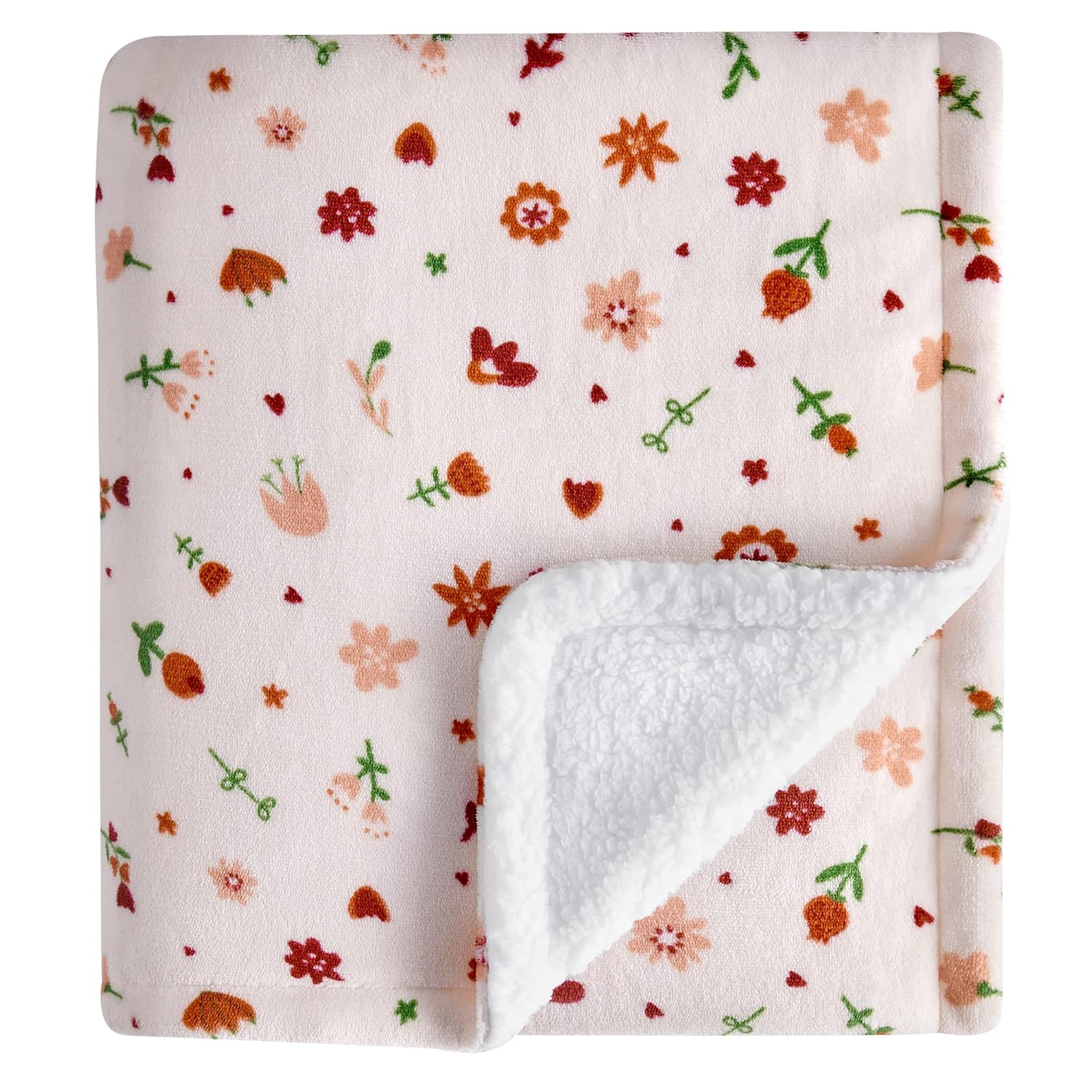 DaysU Reversible Flannel Sherpa Baby Blanket with Flower Print
