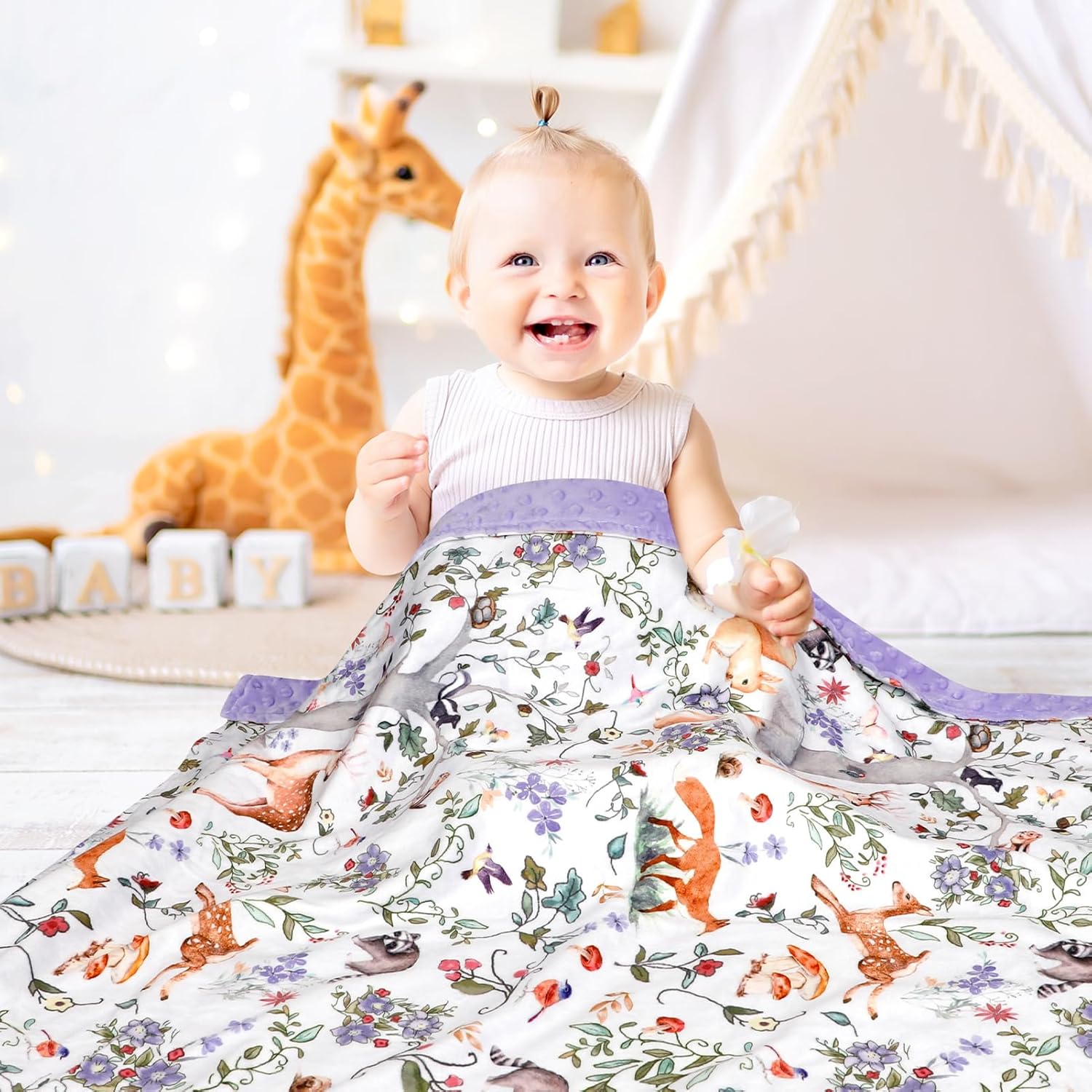 CARUILI Baby Blanket with Woodland Print