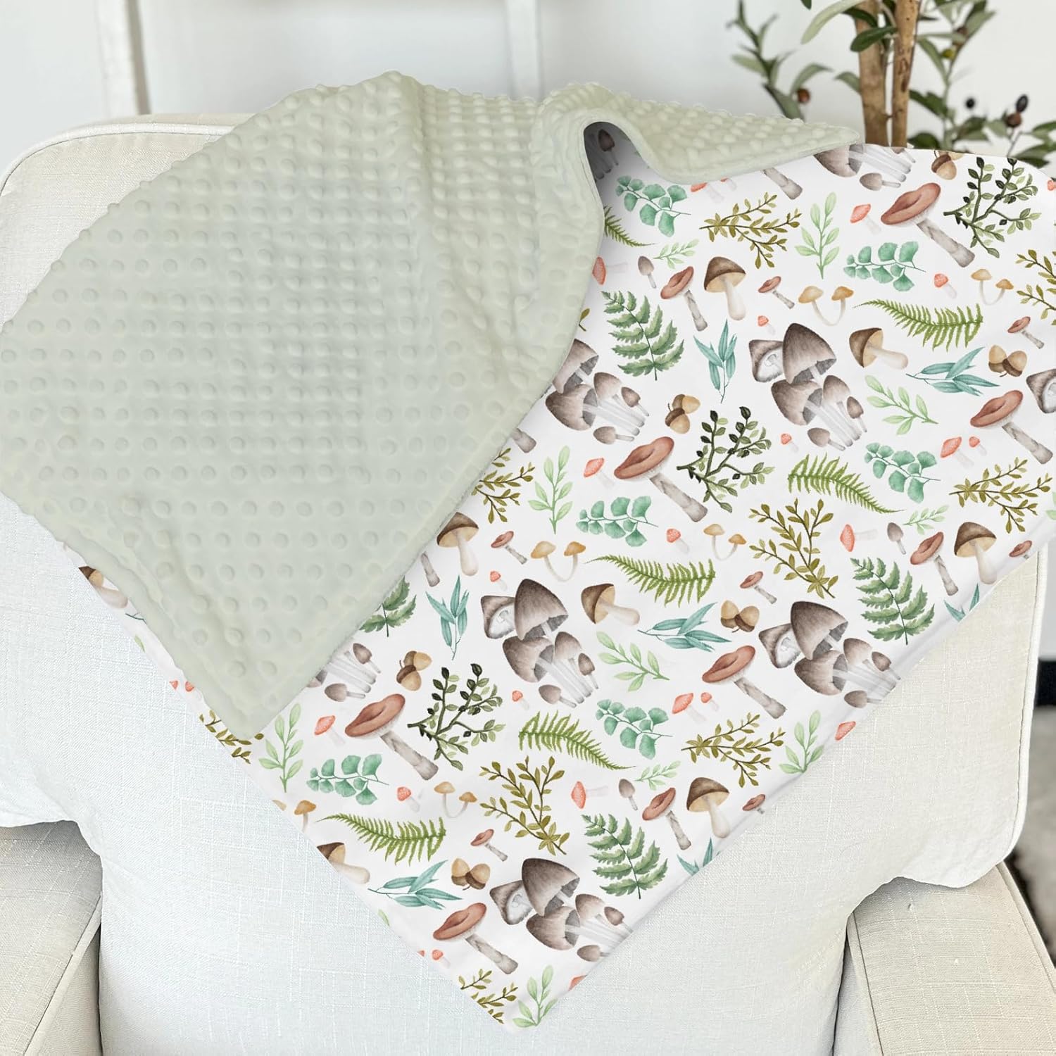 Mushroom Forest Baby Blanket with Dotted Backing 1