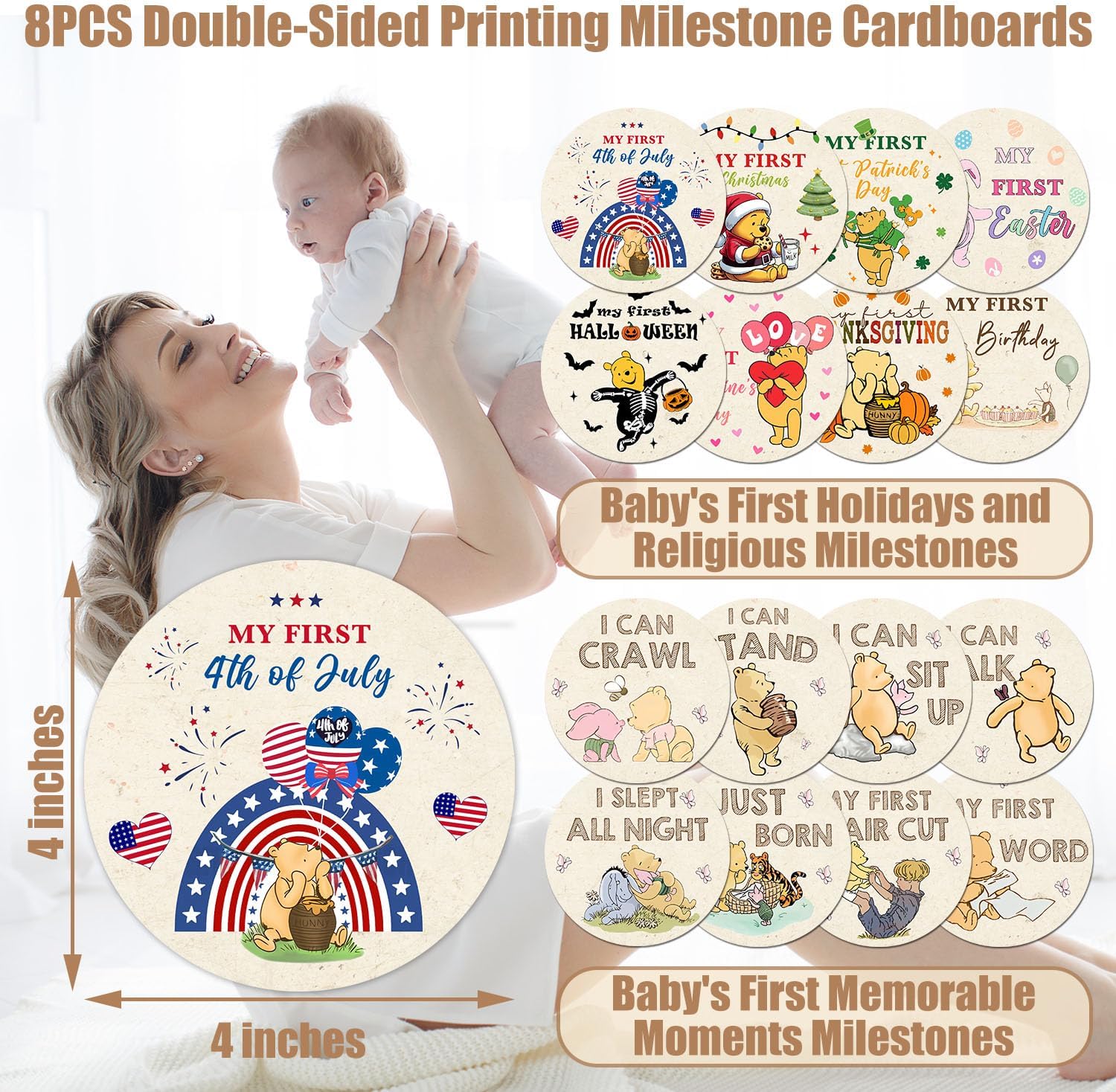 Winnie The Pooh Baby Milestone Blanket with 8pcs Cardstock