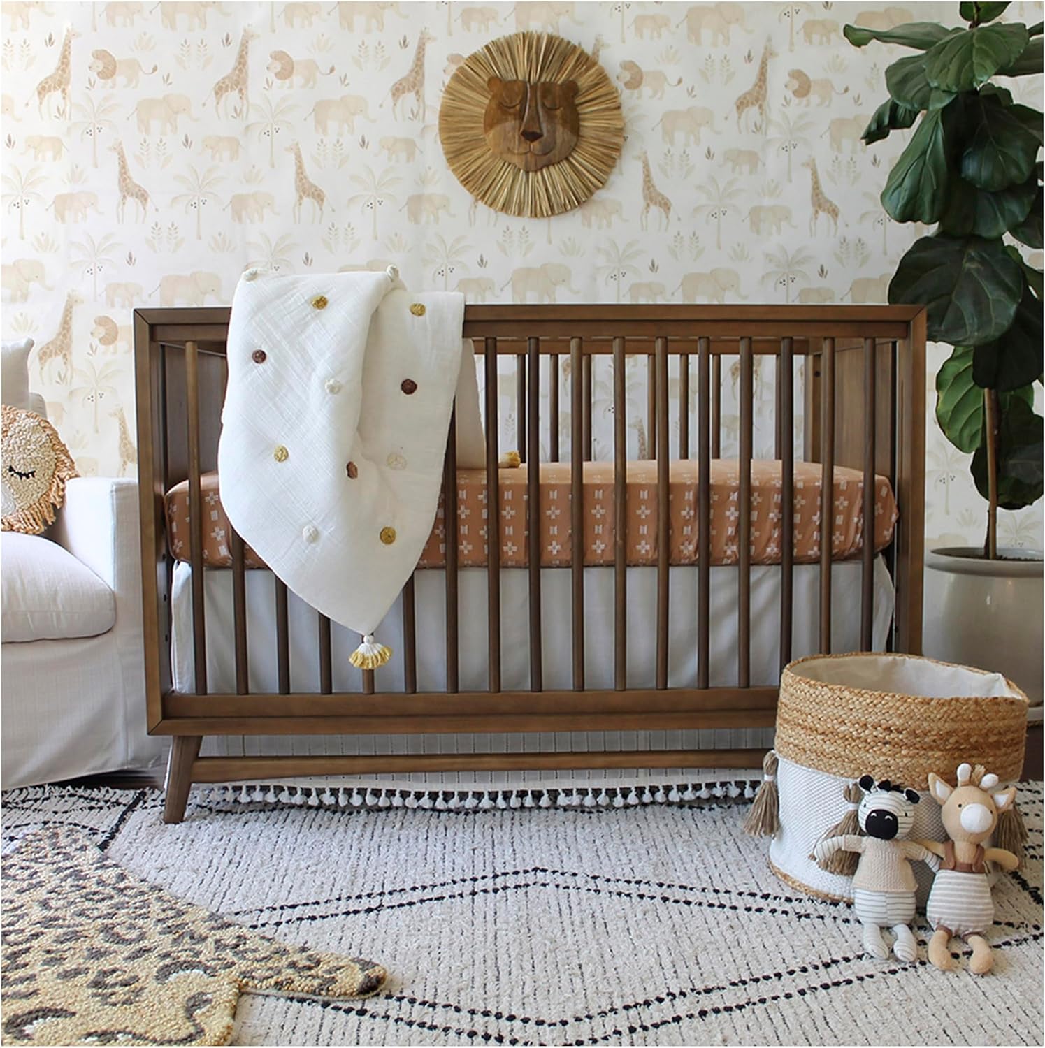 Crane Baby Blanket 36 x 36 Cream Soft Cotton Pom Pom