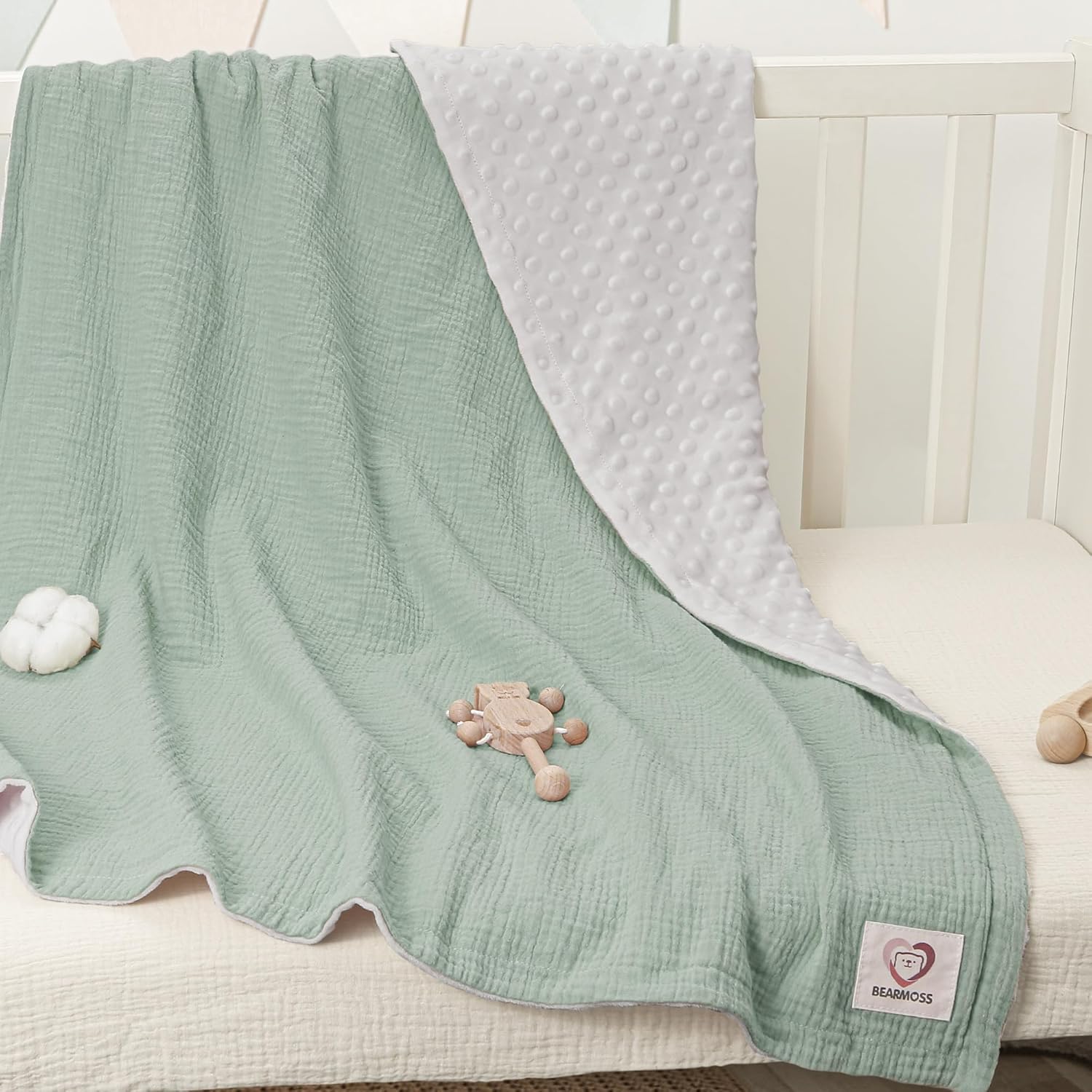 Bearmoss Baby Blanket - Soft Cozy 30x40 Inch Sage Green