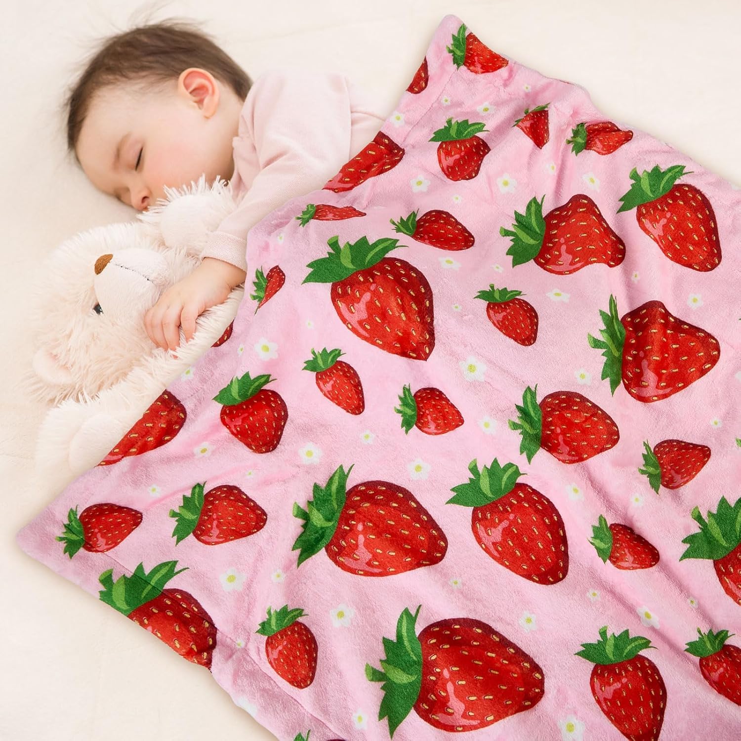 Strawberry Pattern Baby Blanket for Boys Girls