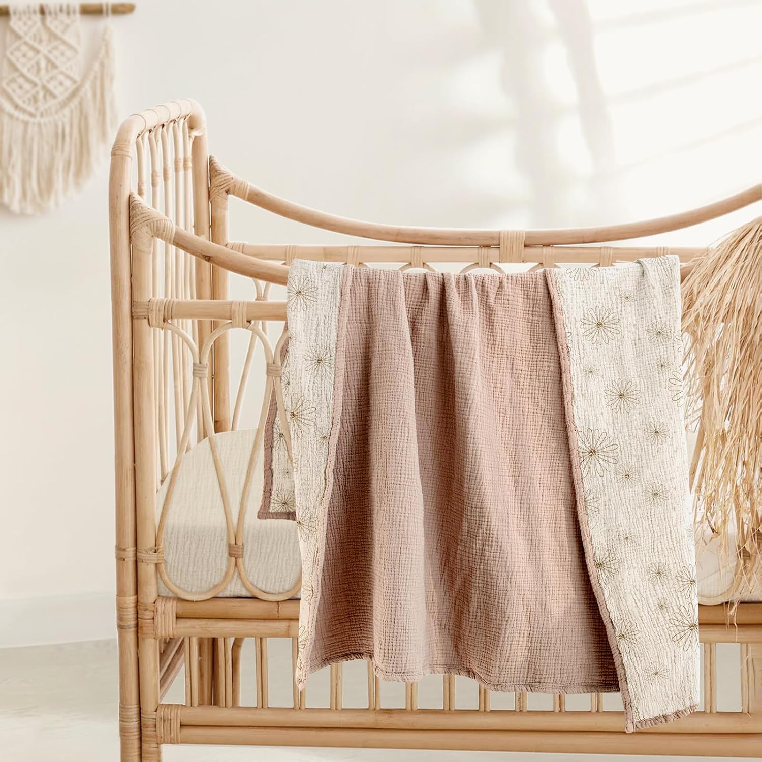 Lulu Moon Muslin Blanket Sand Daisy Print 47x47 Inches