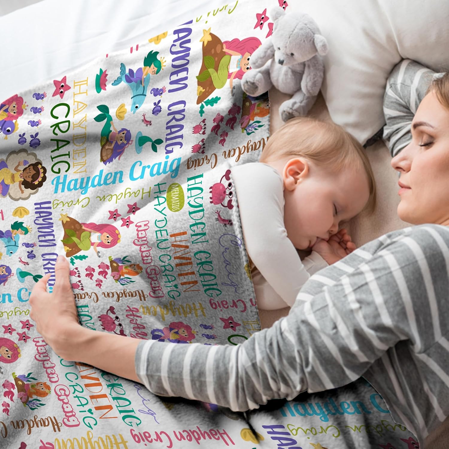 Personalized Baby Name Blanket with Mermaid Design