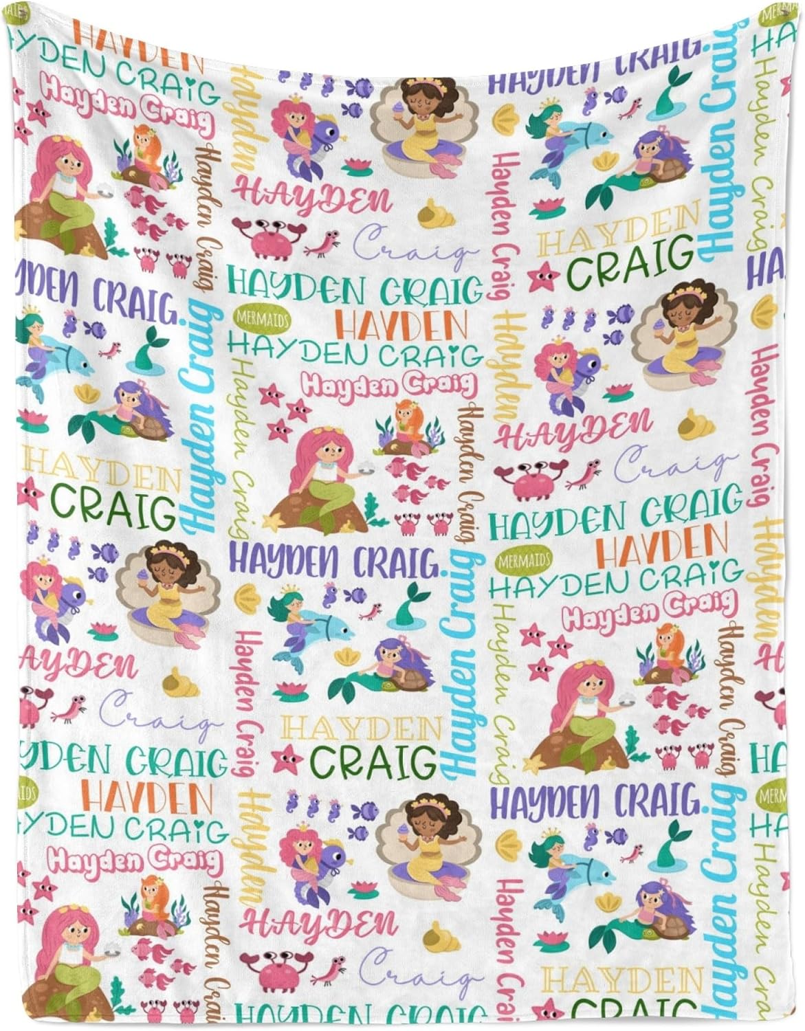 Personalized Baby Name Blanket with Mermaid Design