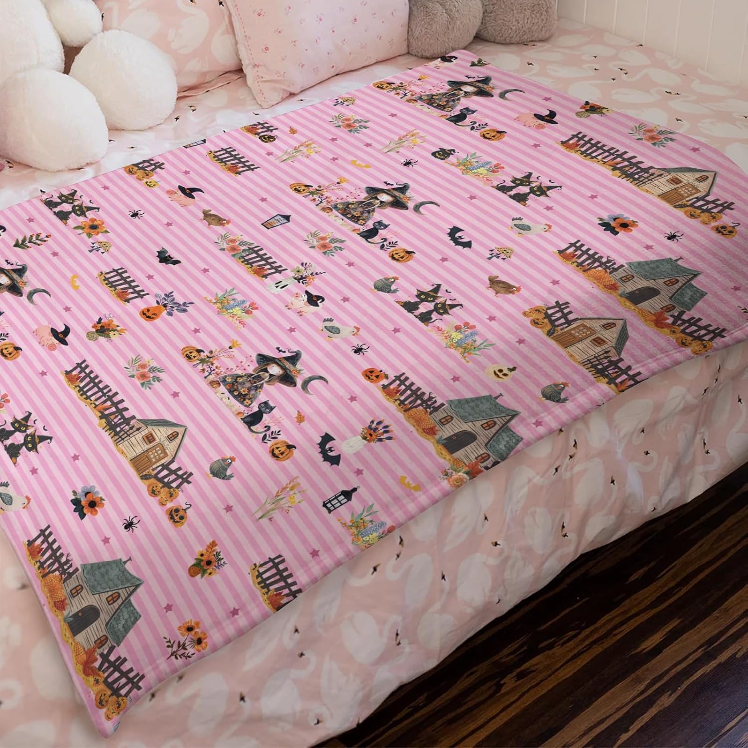 Hwmmbh Fall Farm Witch Cats Baby Blanket for Boy Girl