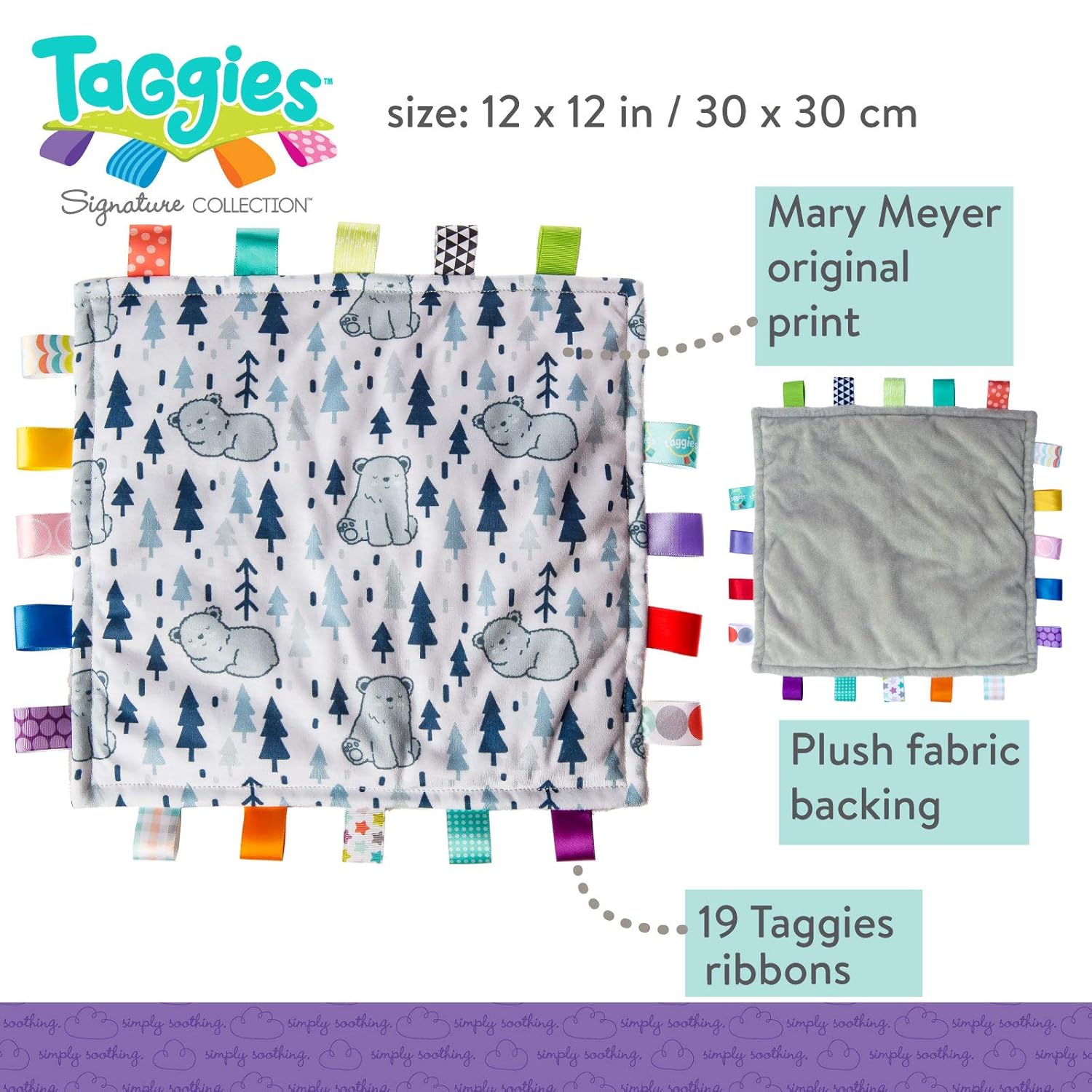 Taggies Original Blanket 12x12 Comfy Bears Fleece